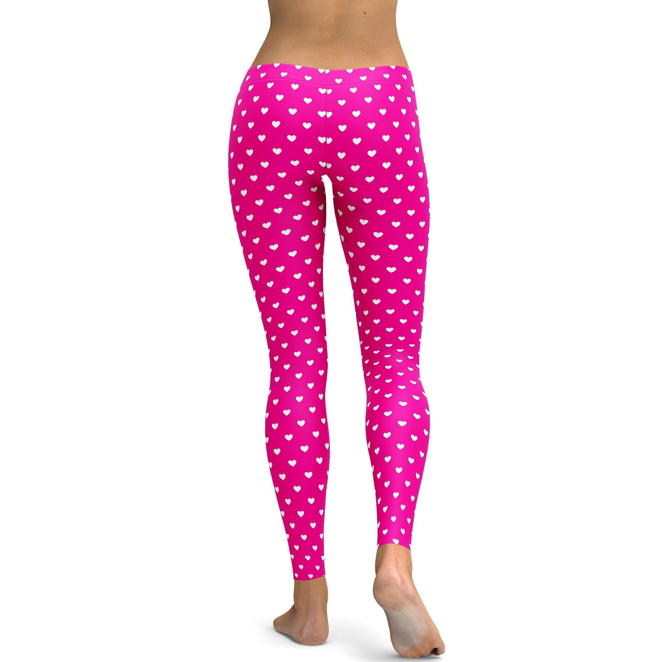 White Mini Hearts Pink Leggings - GearBunch Leggings / Yoga Pants