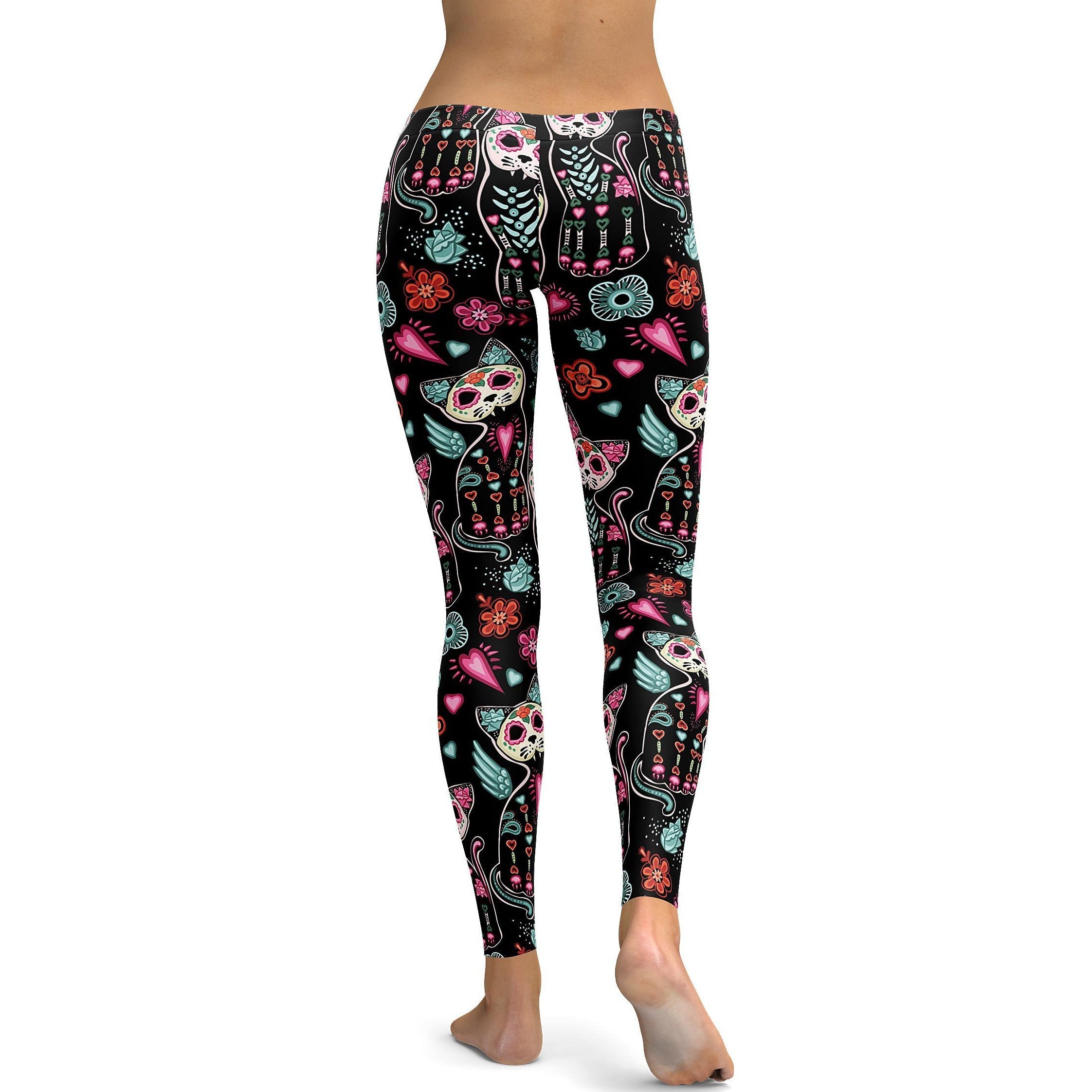 Calavera Cat Leggings - GearBunch Leggings / Yoga Pants