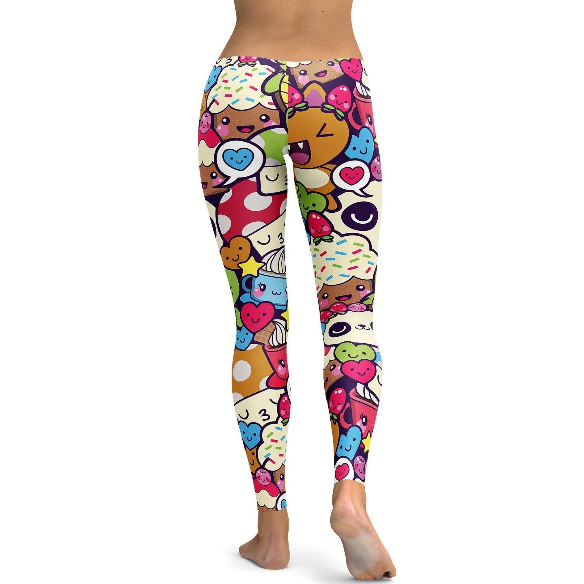 Womens Workout Yoga Happy Kawaii Leggings White/Green/Pink | Gearbunch.com