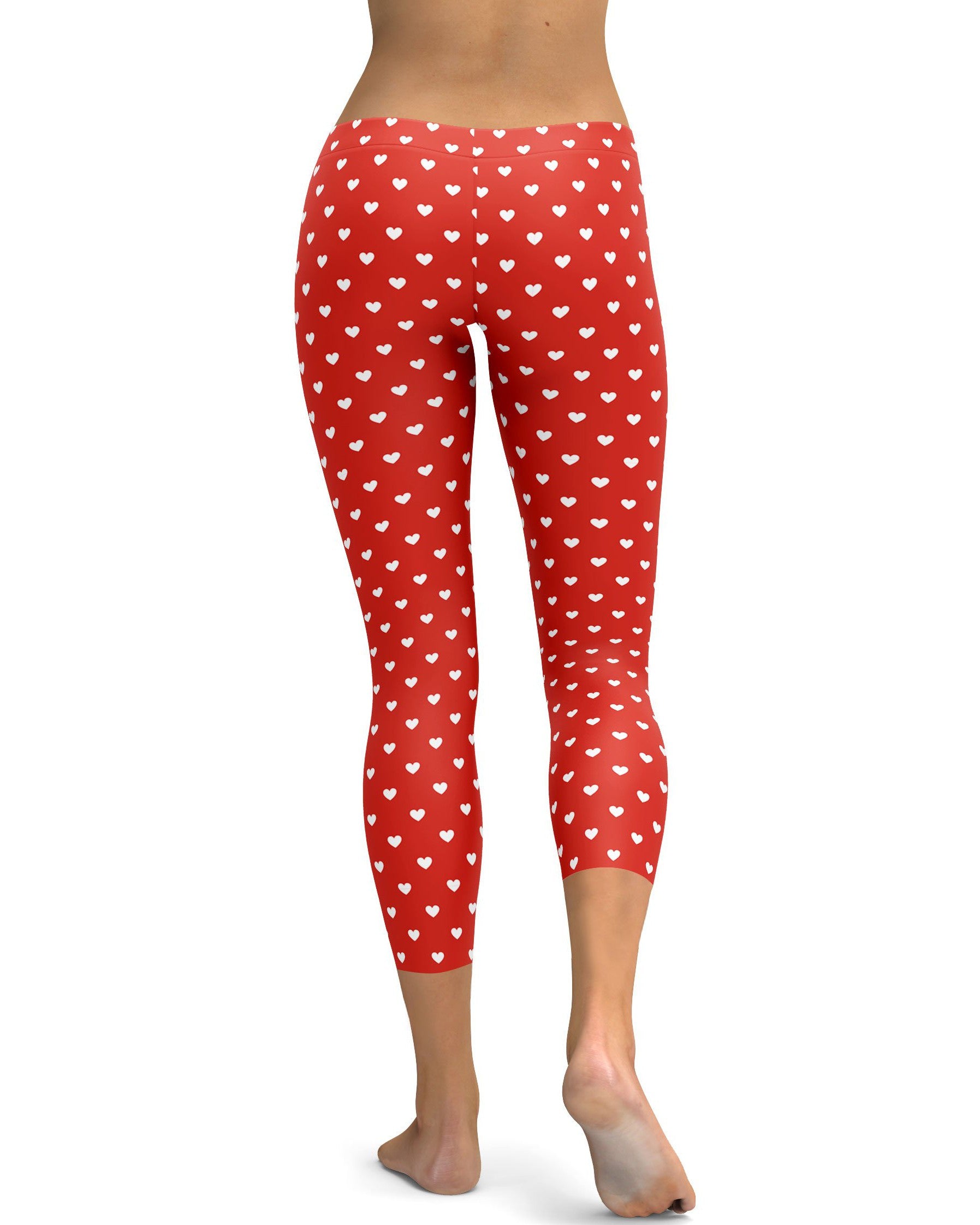 White Mini Hearts Red Capris - GearBunch Leggings / Yoga Pants