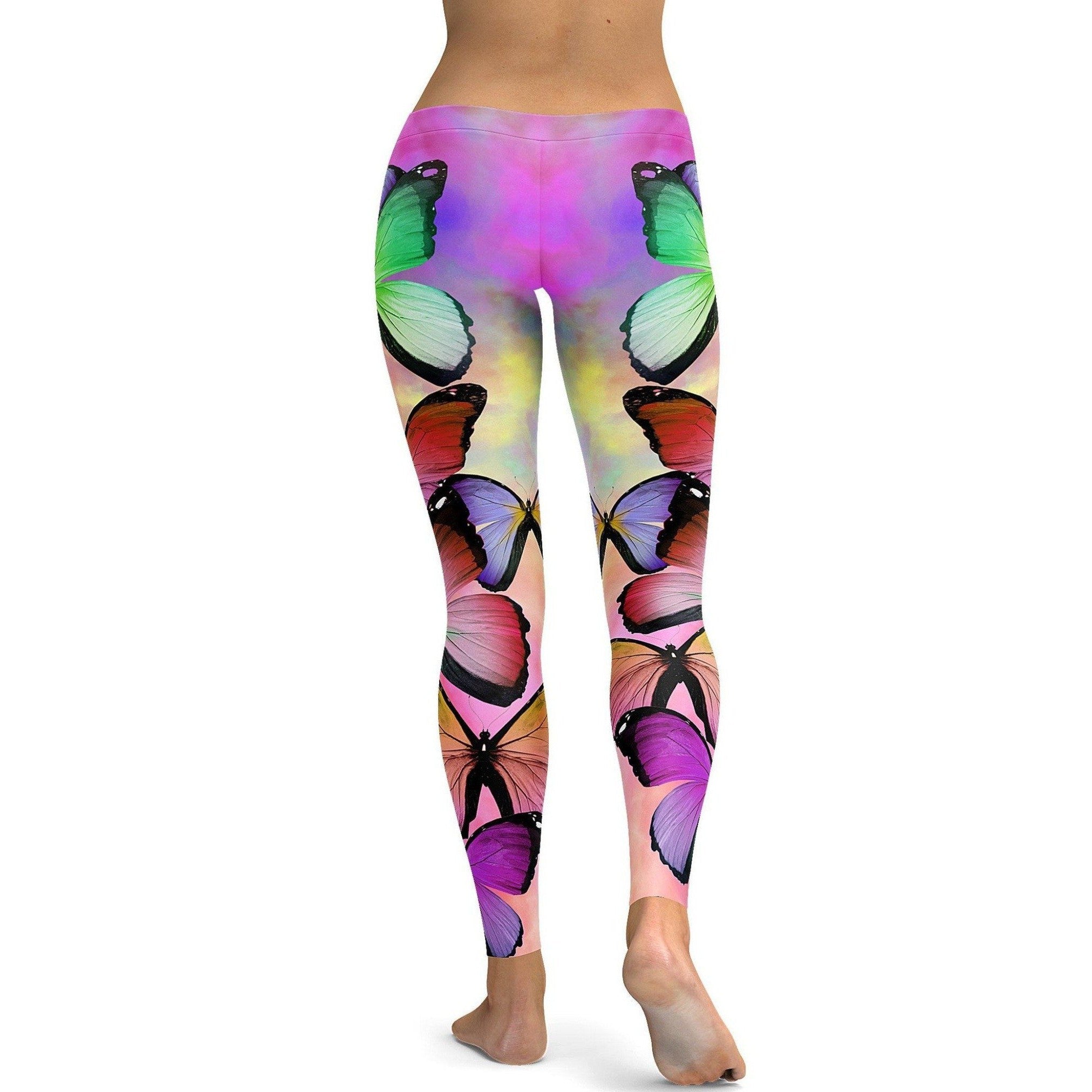 Womens Workout Yoga Colorful Butterflies Leggings with splash of colors Pink, Purple, Green, red