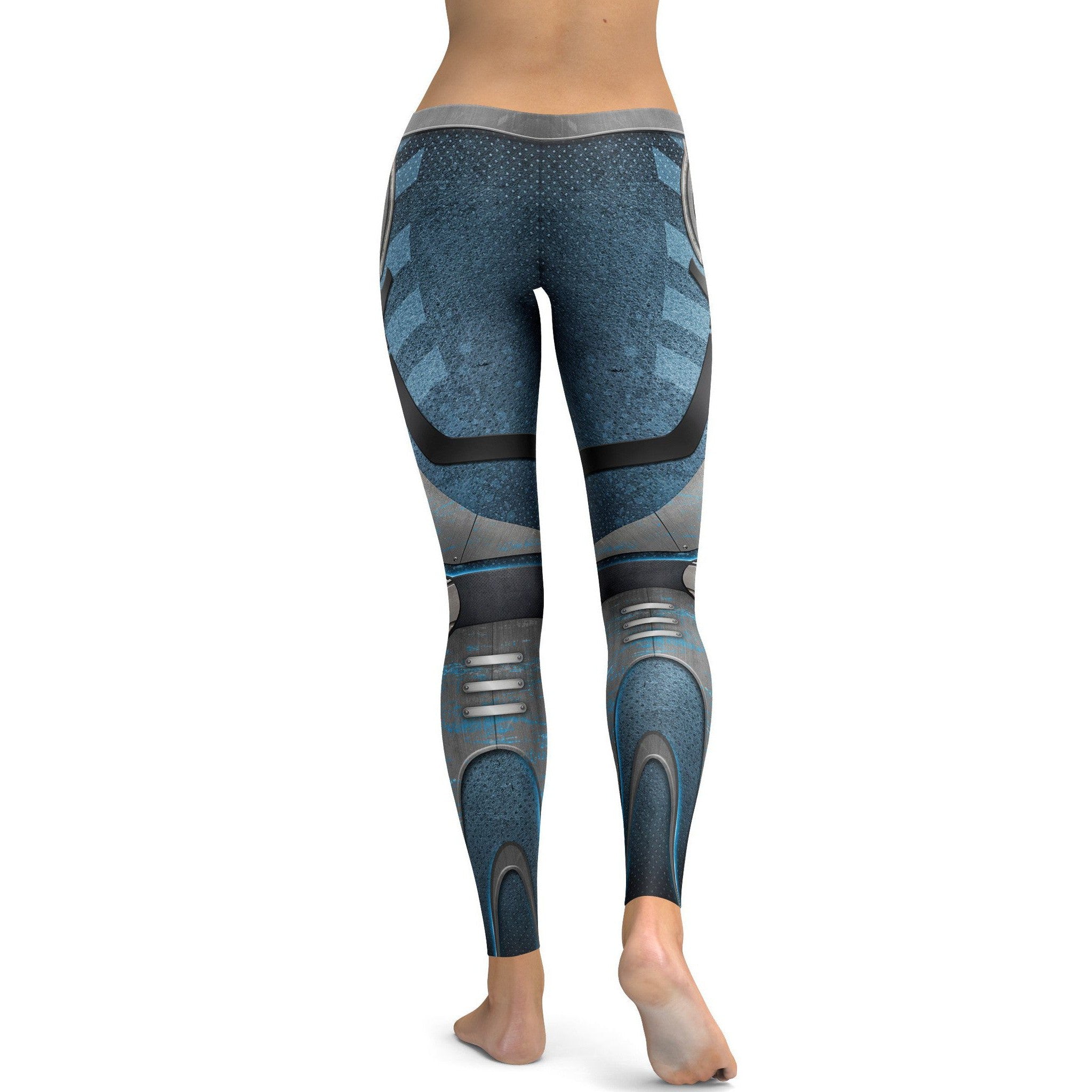 Womens Workout Yoga Blue Robot / Cyborg Leggings Grey/Blue