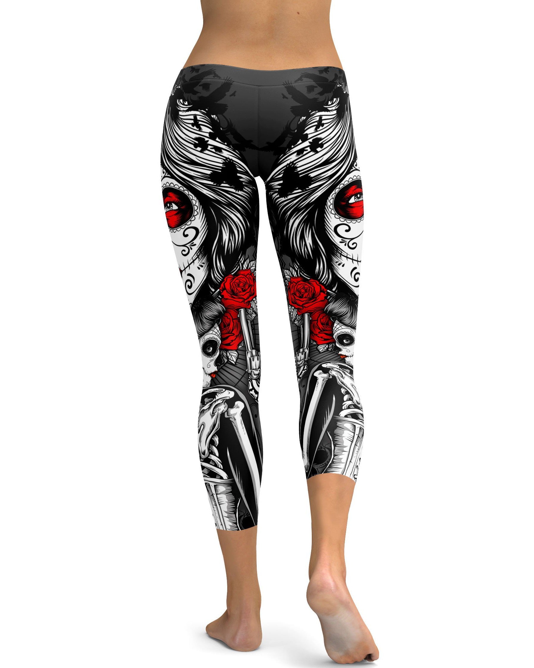 Skeleton Sugar Skull Capris - GearBunch Leggings / Yoga Pants