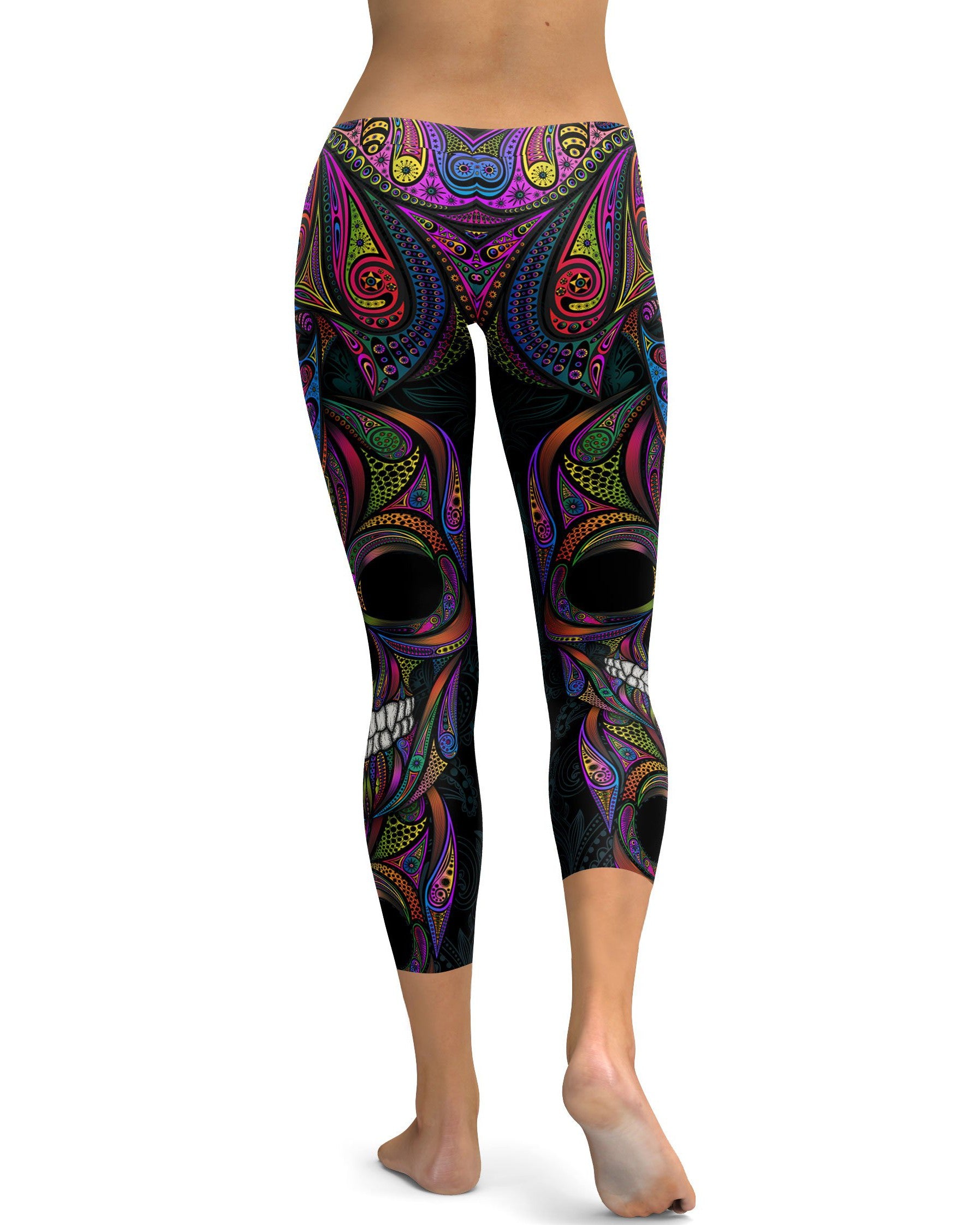 Colorful Ornament Skull Capris - GearBunch Leggings / Yoga Pants