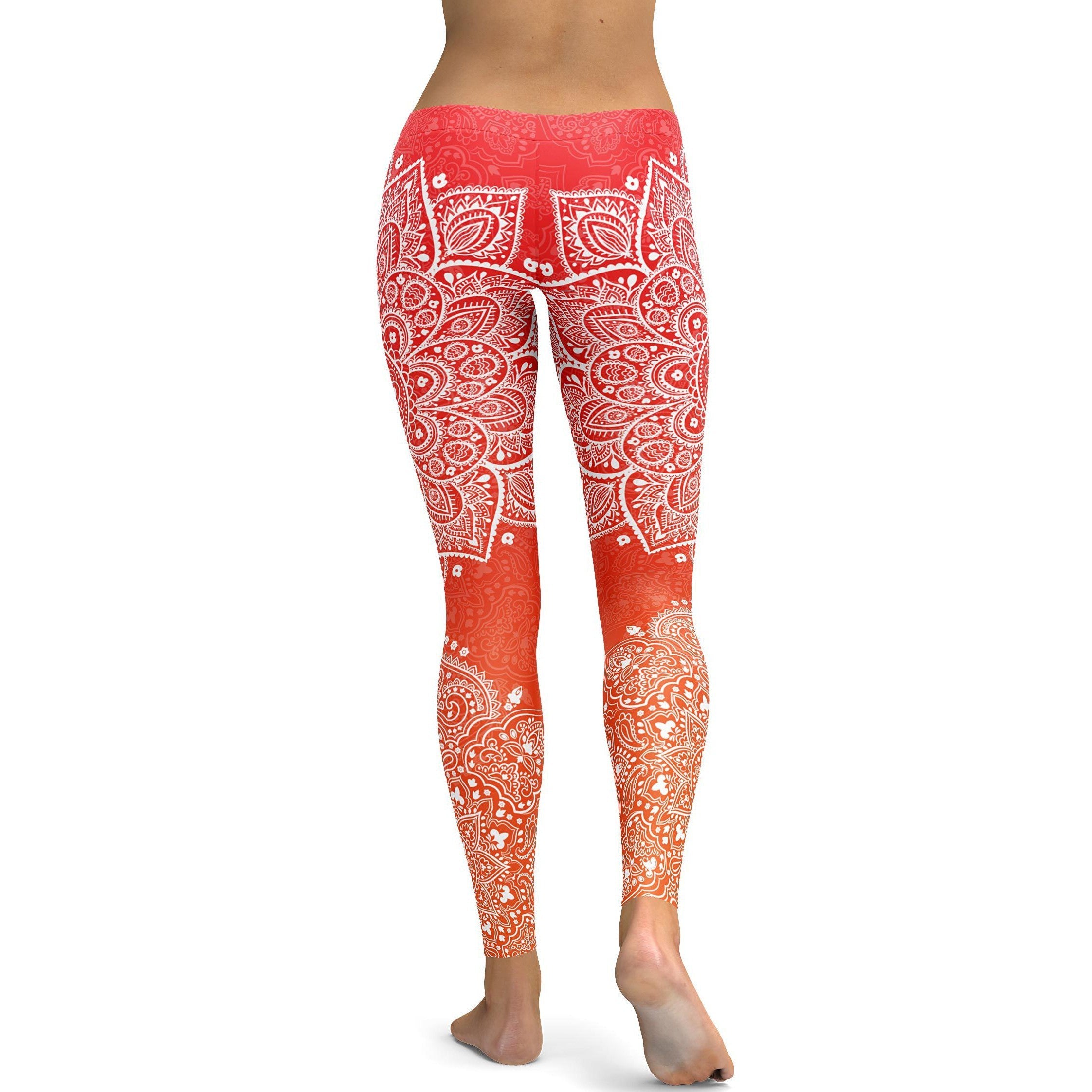 Red to Orange Mandala Leggings - GearBunch Leggings / Yoga Pants