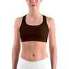Women's solid chocolate brown sports bra front view