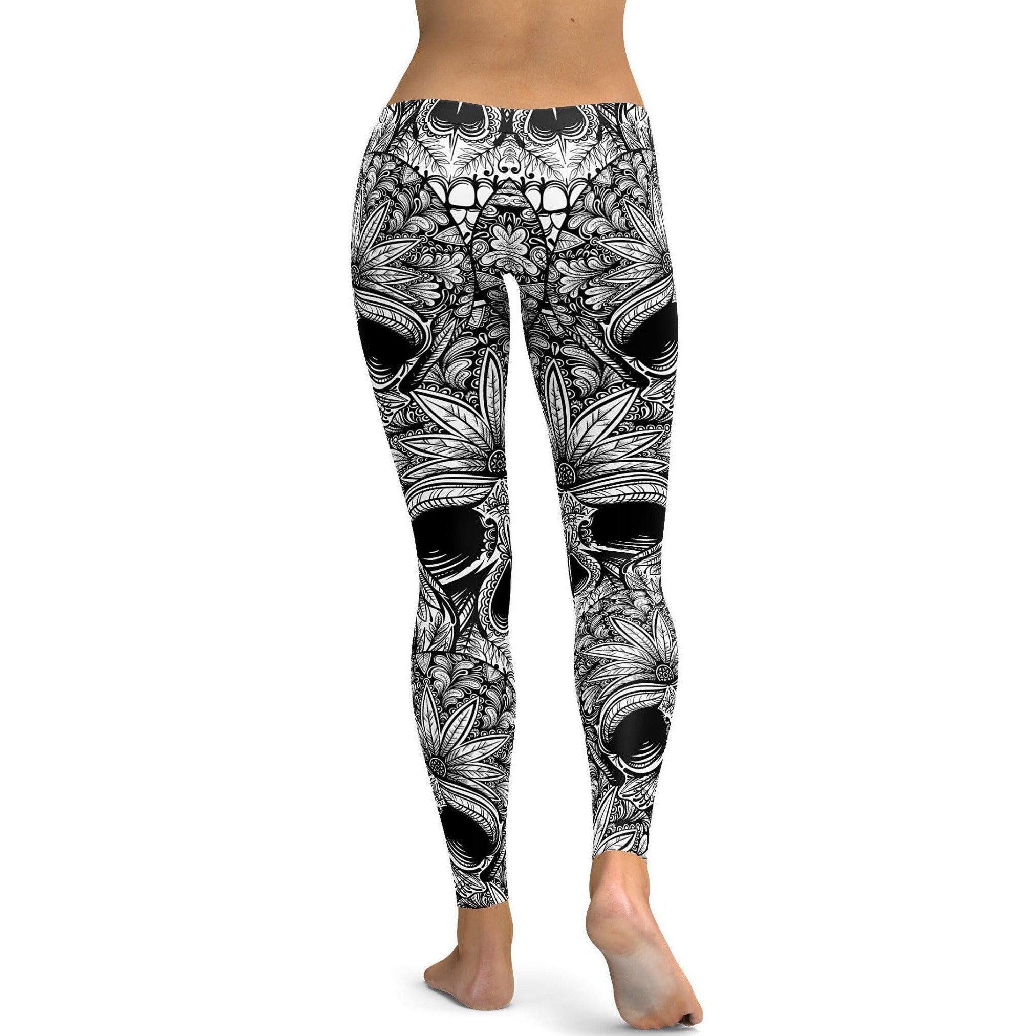 GearBunch - Ornamental Patterned White Skull Leggings