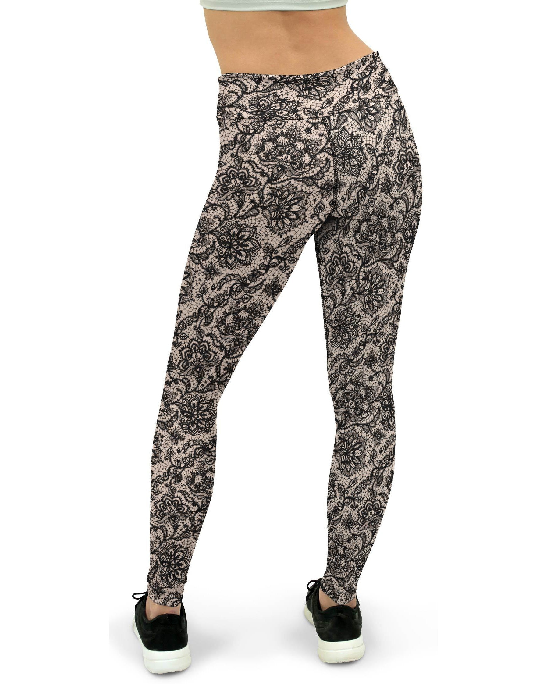 Black Faux Lace Yoga Pants - GearBunch Leggings / Yoga Pants