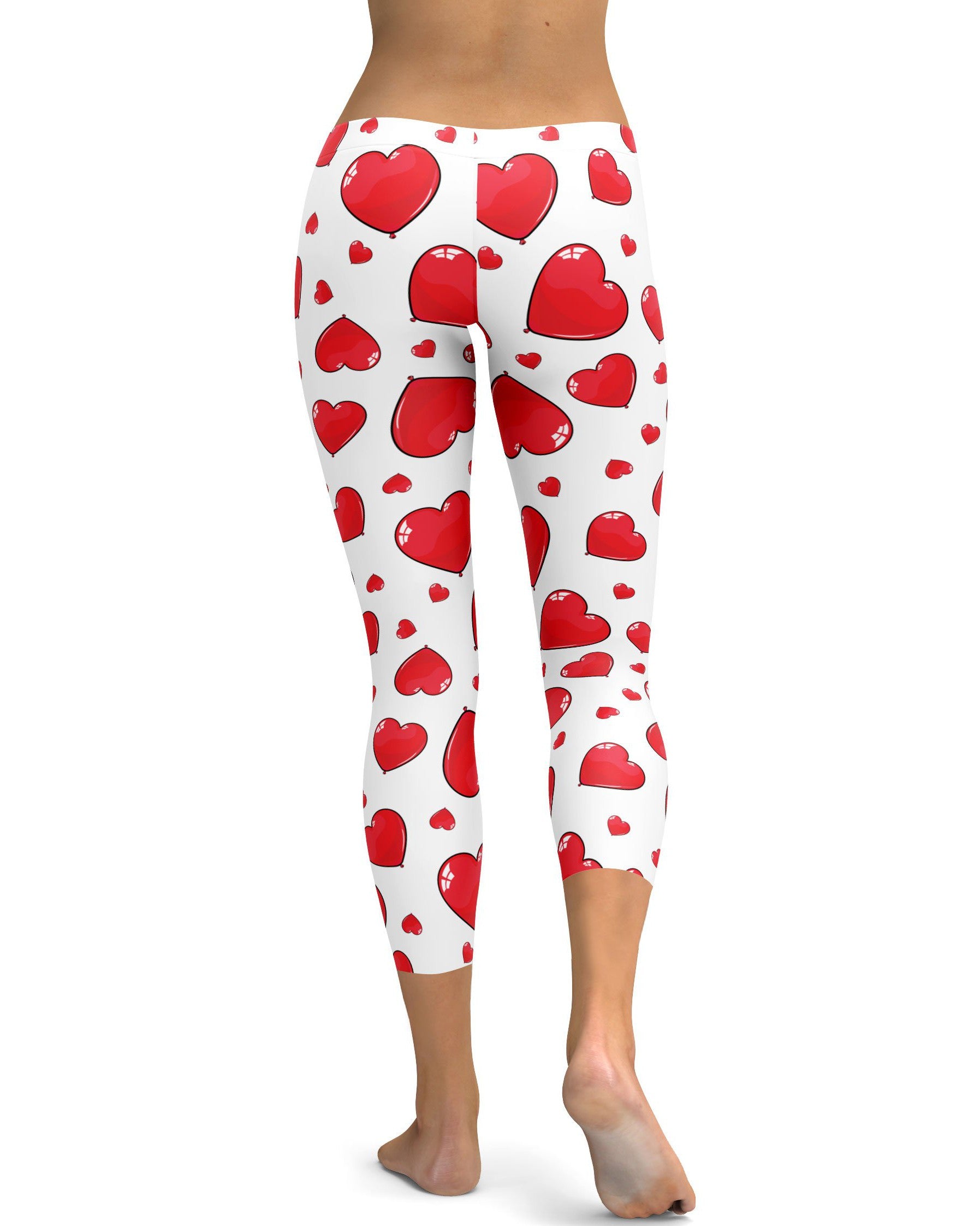 Red Heart Shaped Balloon Capris - GearBunch Leggings / Yoga Pants