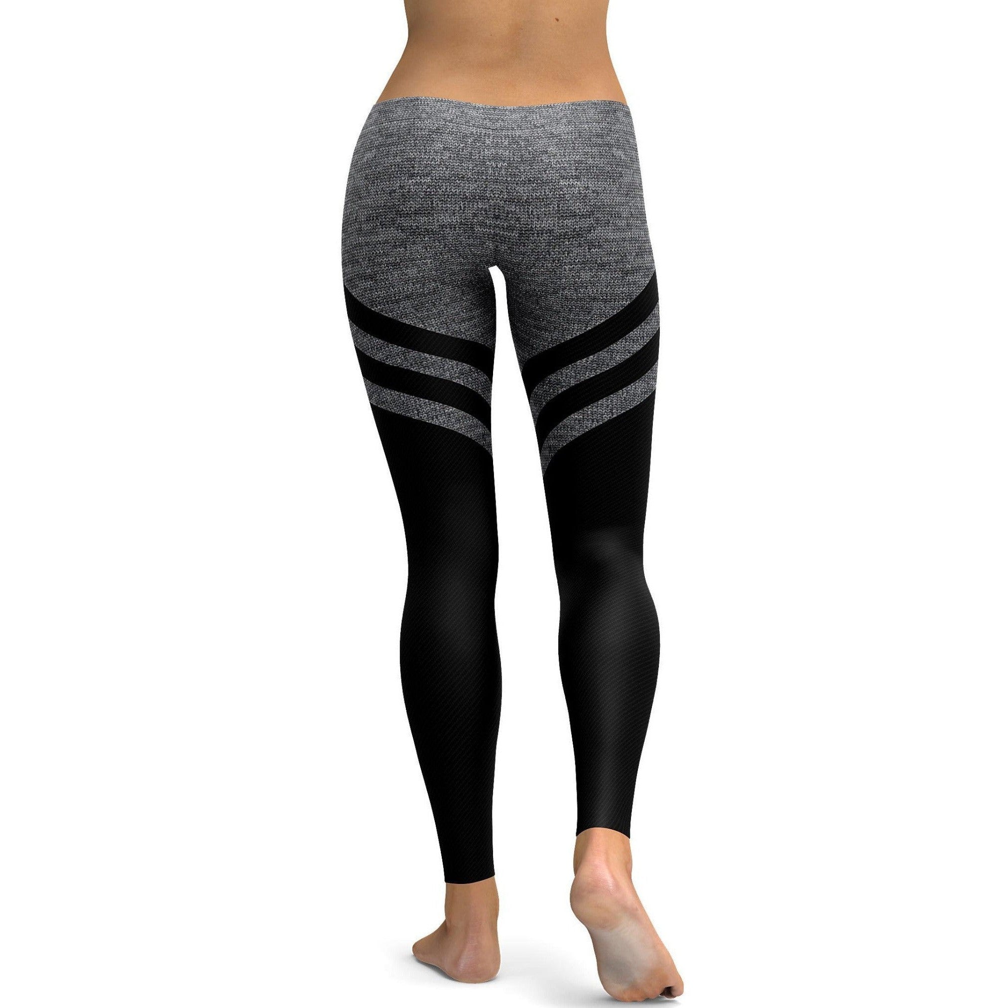 Womens Workout Yoga Black & Faux Heathered Stocking Leggings