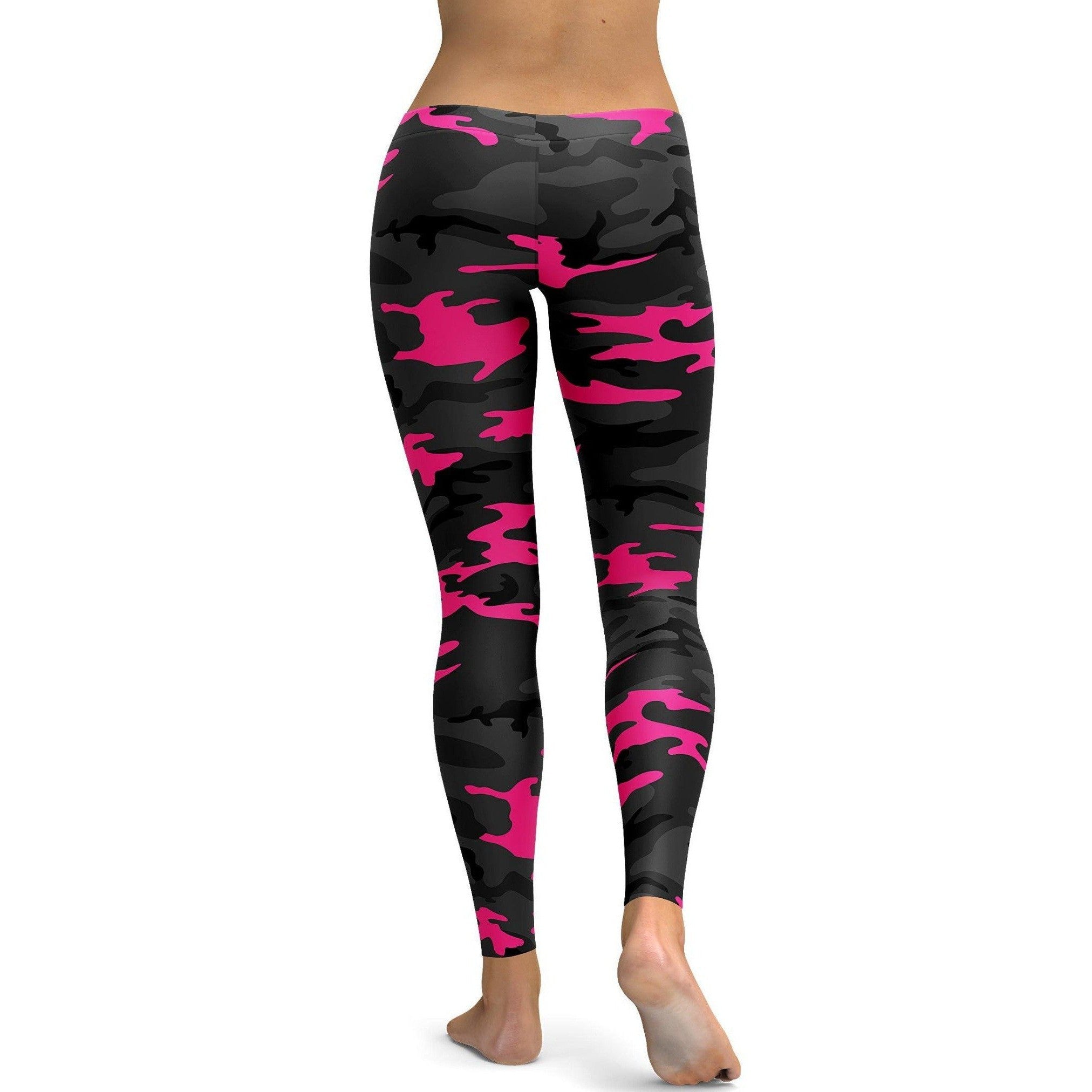 Womens Workout Yoga Dark Pink Camo Leggings Black/Pink/Grey | Gearbunch.com