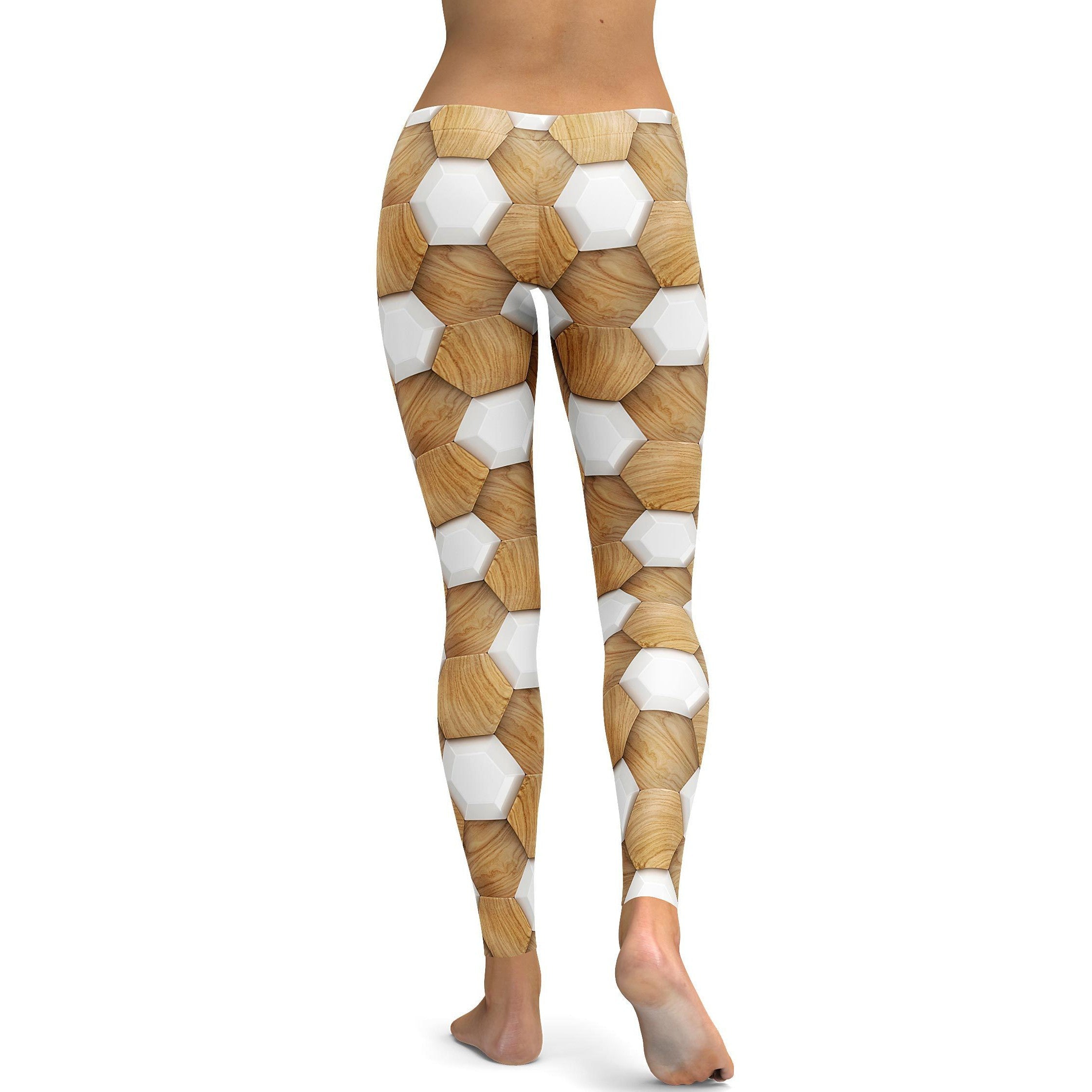 Womens Workout Yoga 3D Wood Pattern Leggings White/Brown