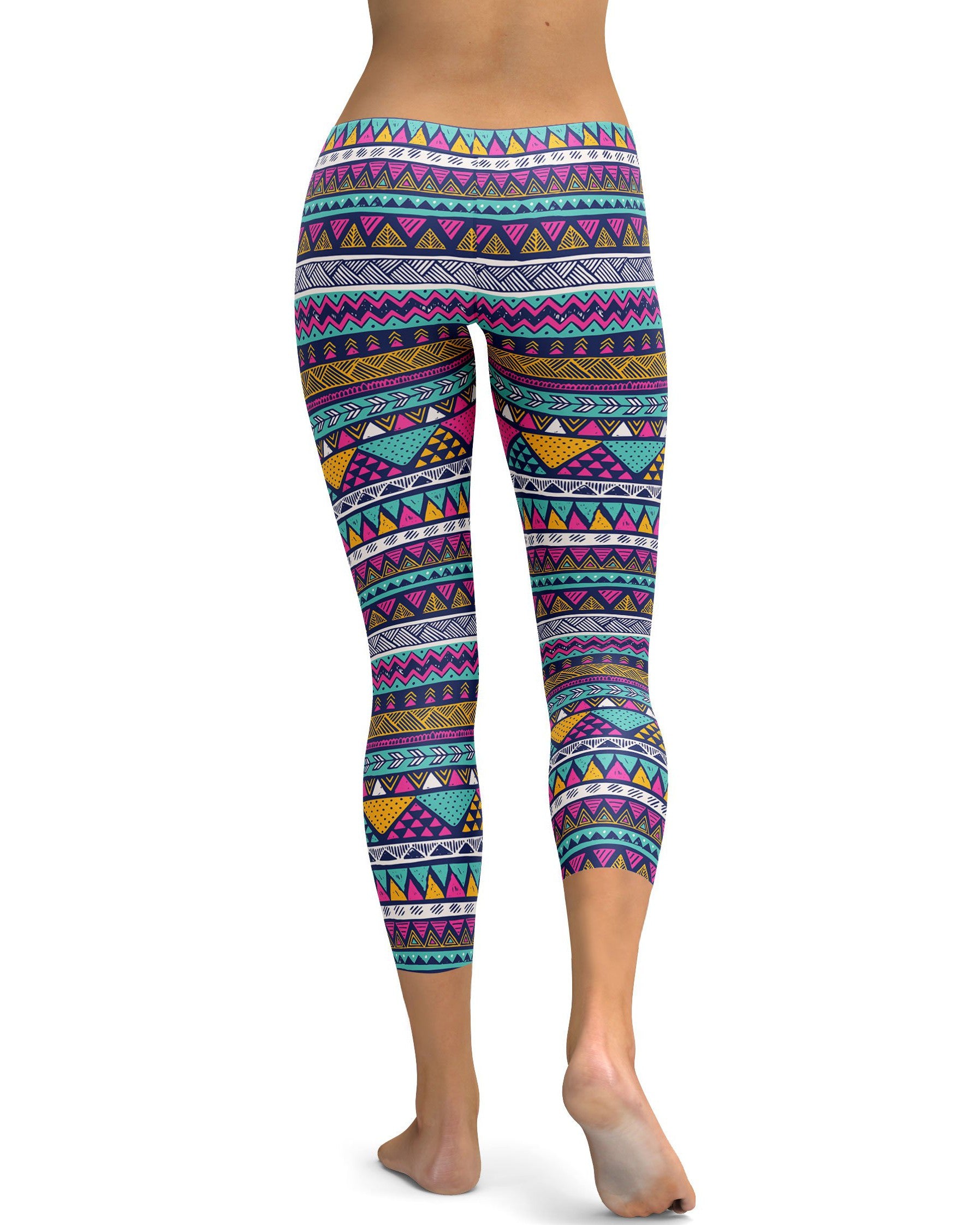 Colorful Aztec Pattern Capris - GearBunch Leggings / Yoga Pants