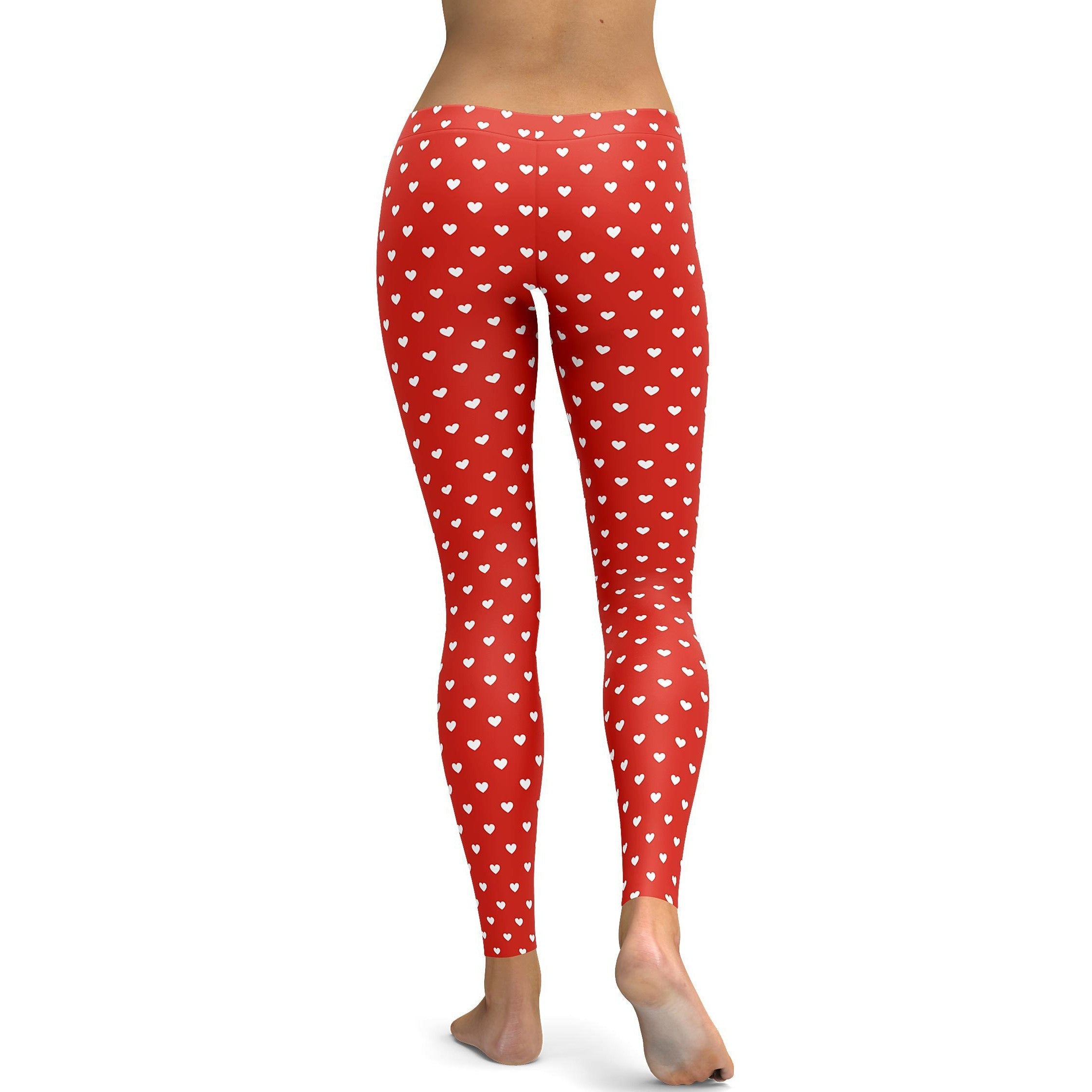 White Mini Hearts Red Leggings - GearBunch Leggings / Yoga Pants