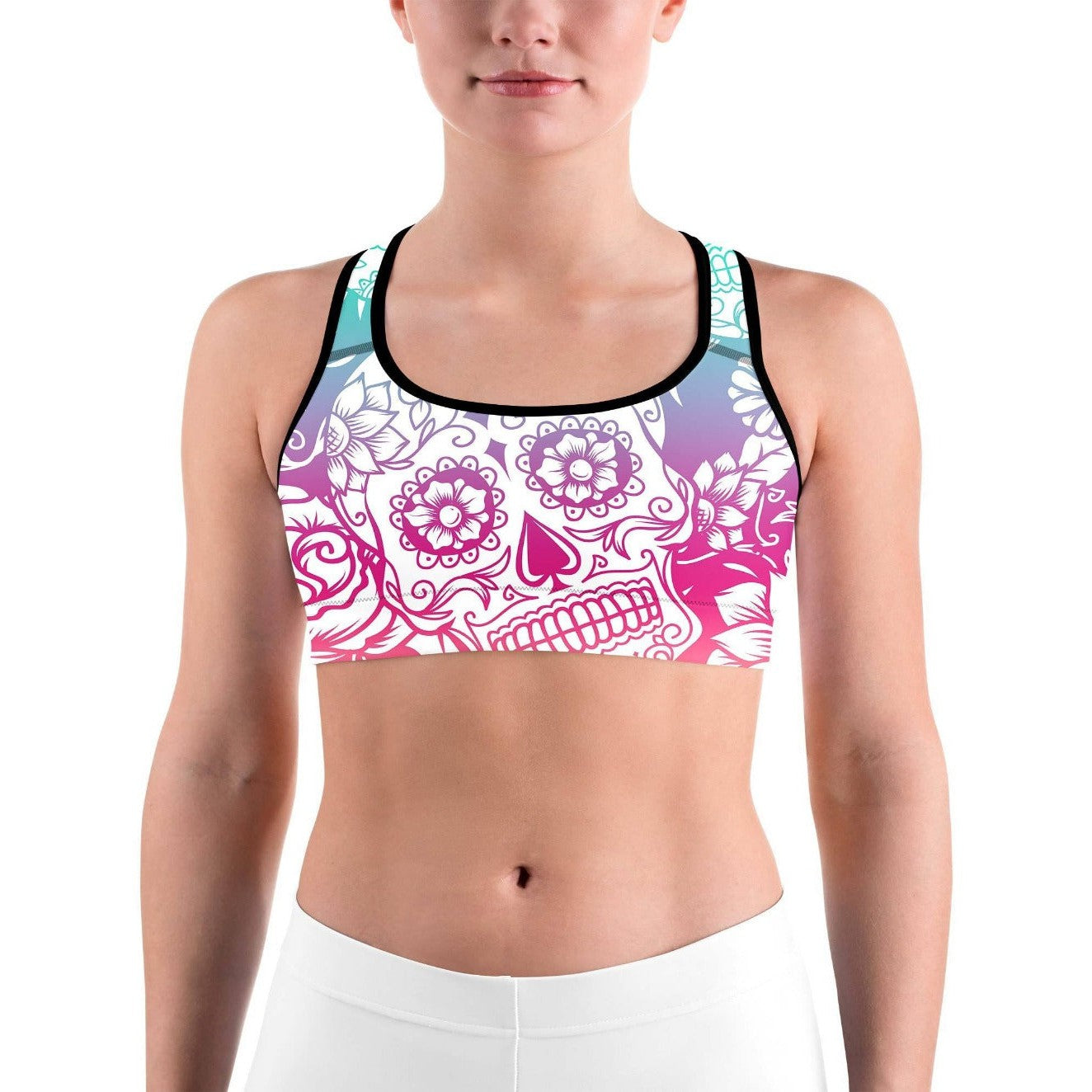 GearBunch - Bright Sugar Skull Sports bra