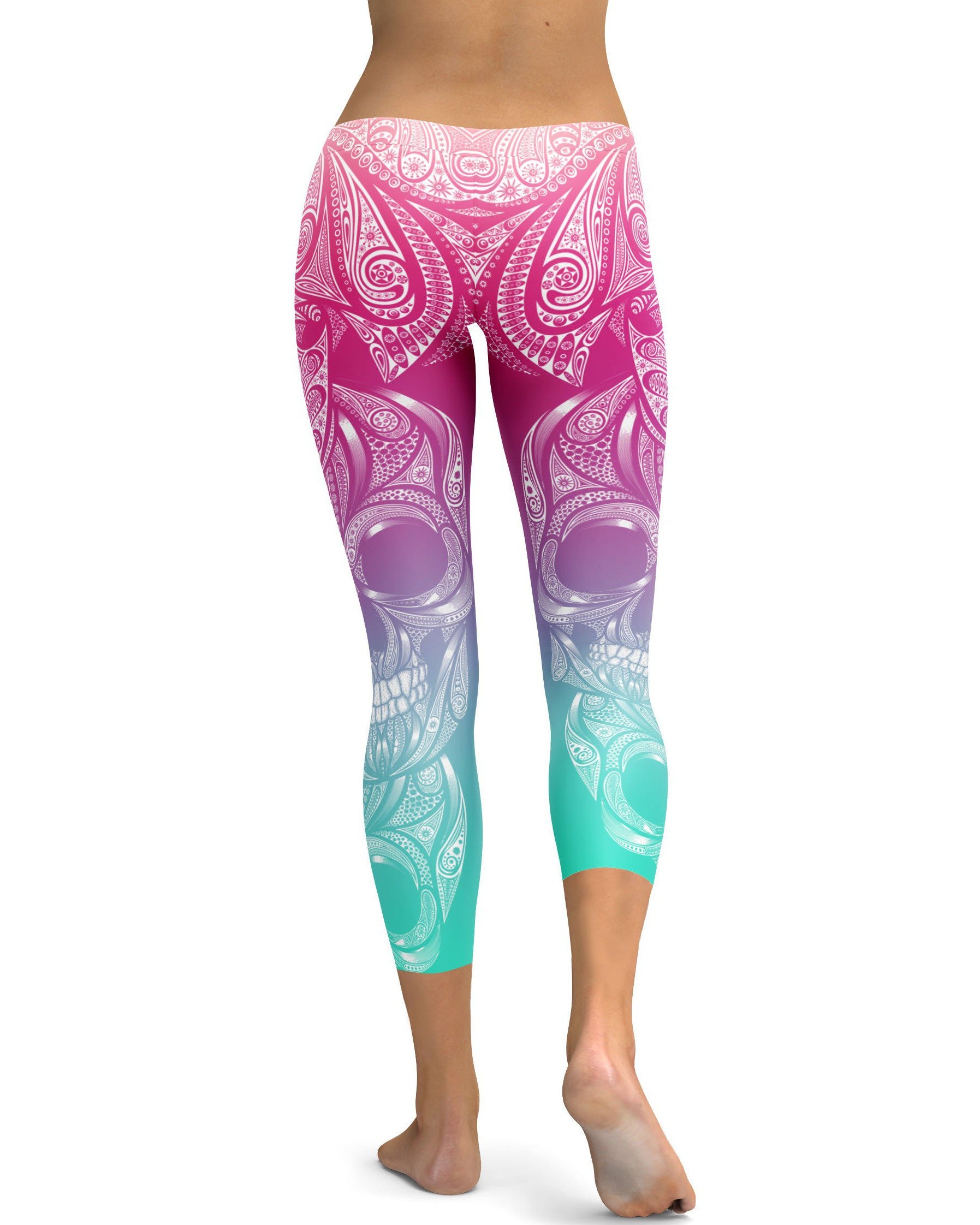 Bright Ornamental Skull Capris - GearBunch Leggings / Yoga Pants