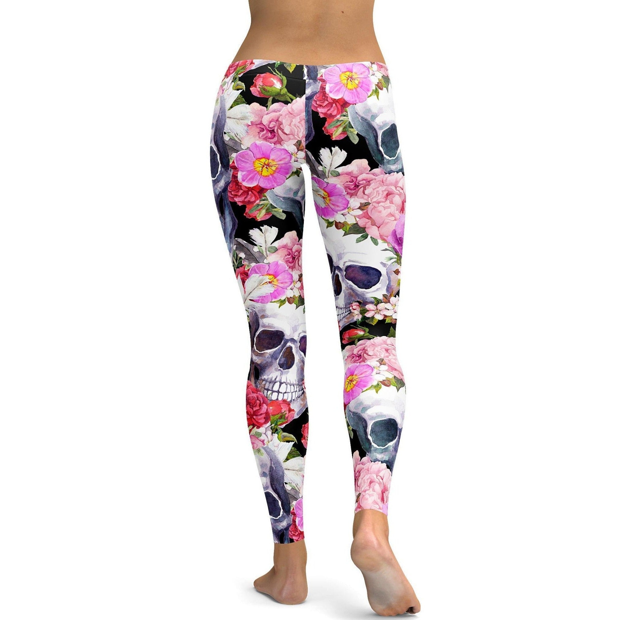 GearBunch - Colorful Floral Skull Leggings 