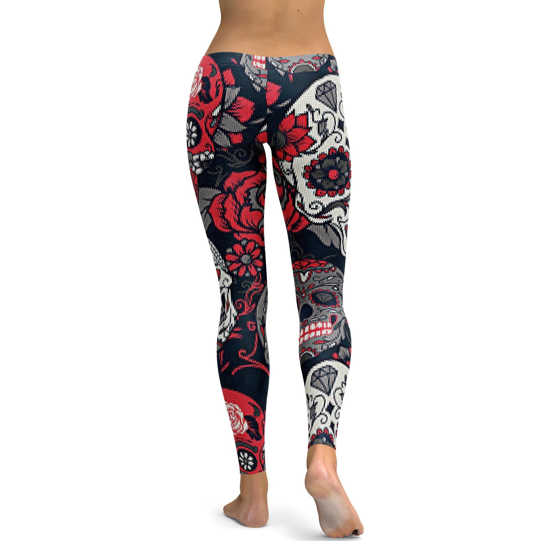 Ugly Christmas Leggings -  Pink Sugar Skull - GearBunch Leggings / Yoga Pants