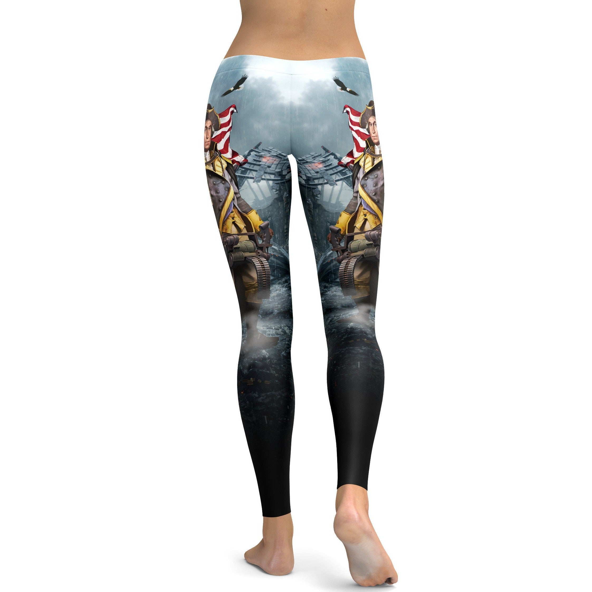 Womens Workout Yoga American Pride Washington Leggings  Black/Blue/Red