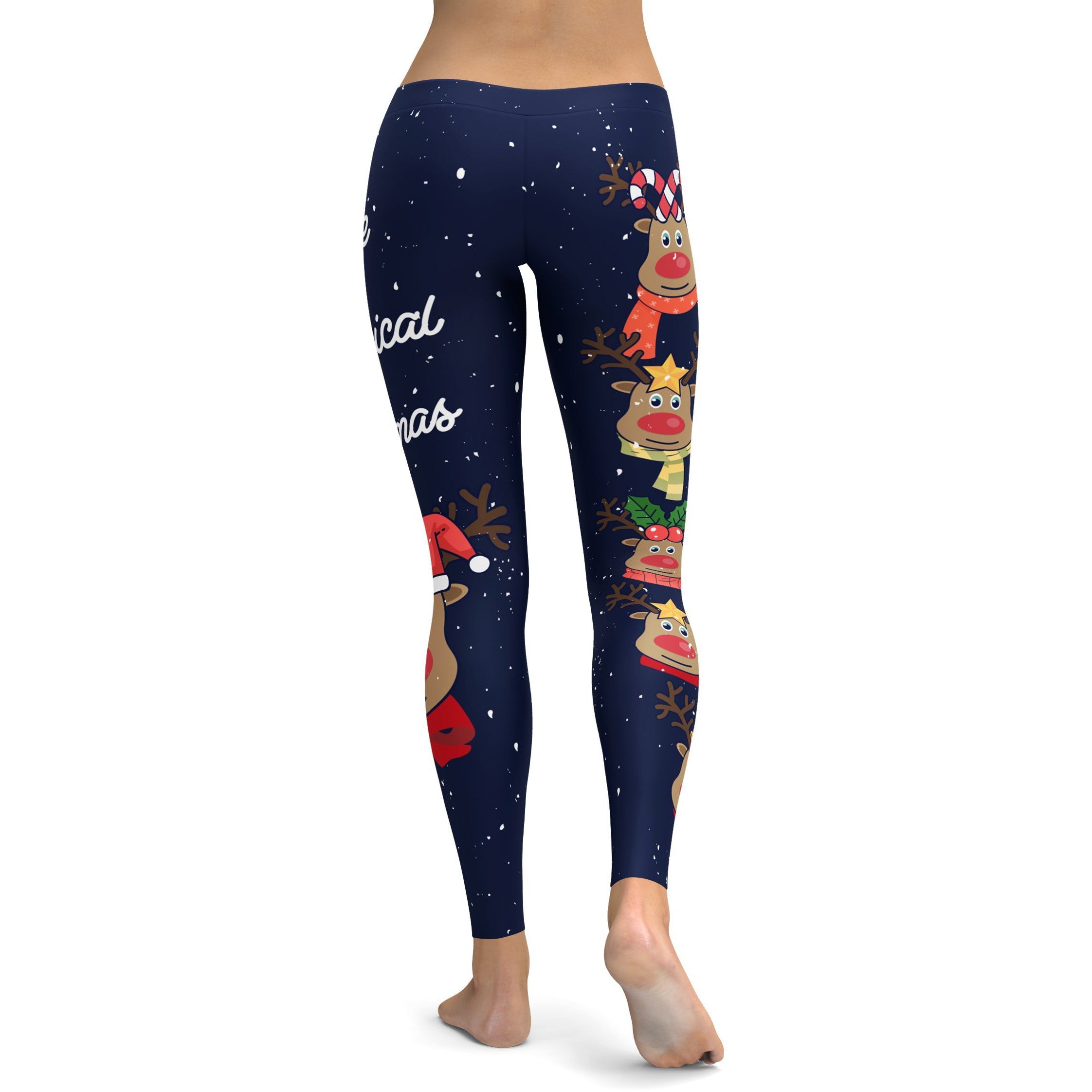 Christmas Reindeer Heads Leggings - GearBunch Leggings / Yoga Pants