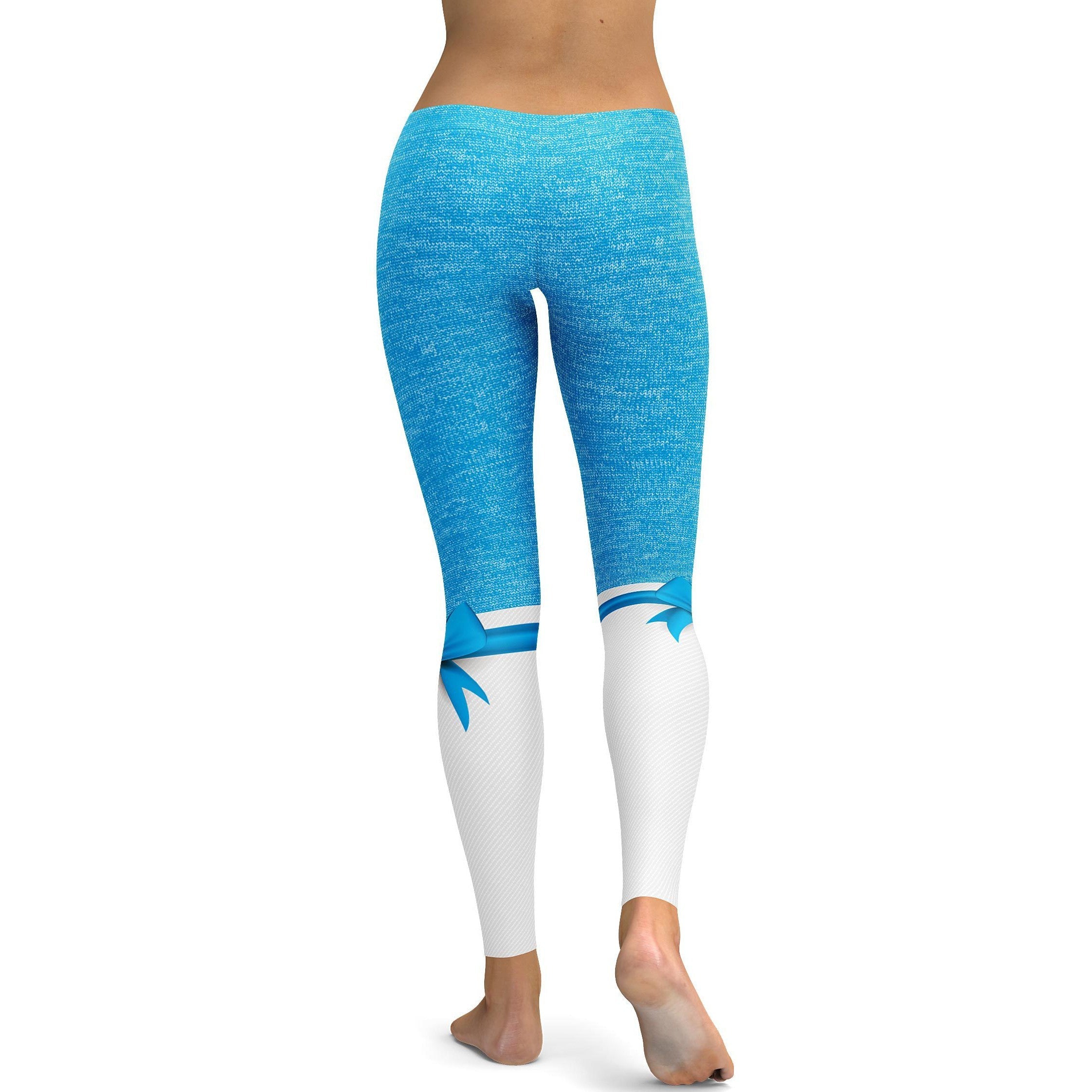 Womens Workout Yoga Blue Faux Heathered Bow Leggings Gear Bunch