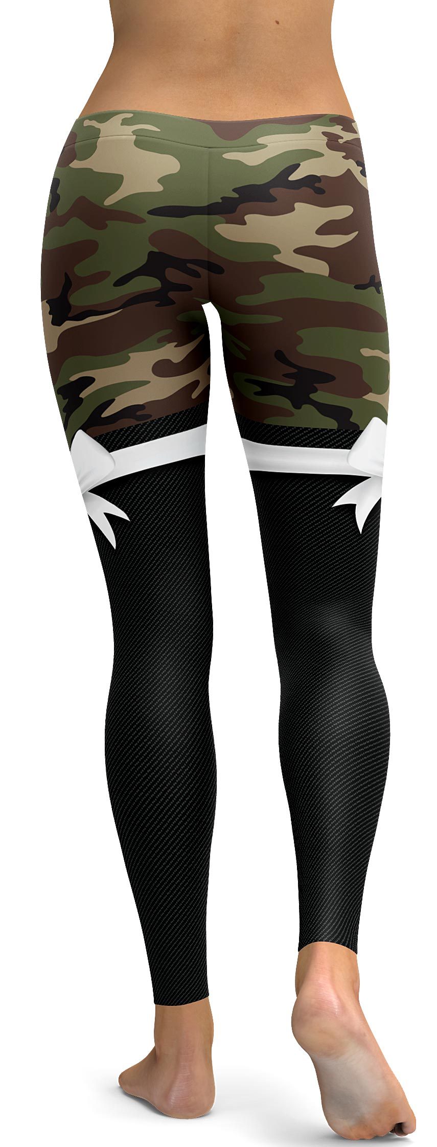 Womens Workout Yoga Army Thigh High Bow Leggings