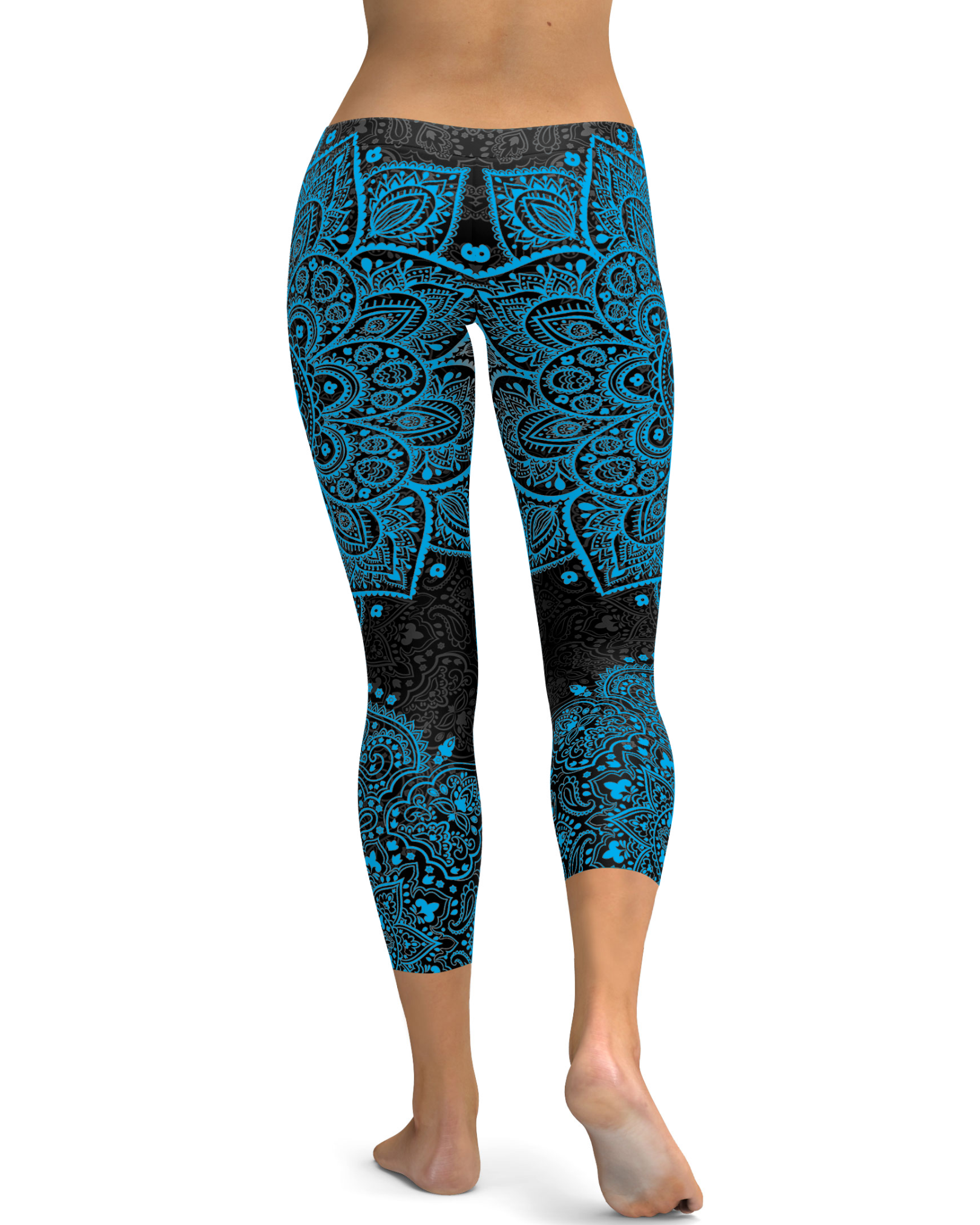 Gearbunch - Black and Cyan Blue Mandala Capris