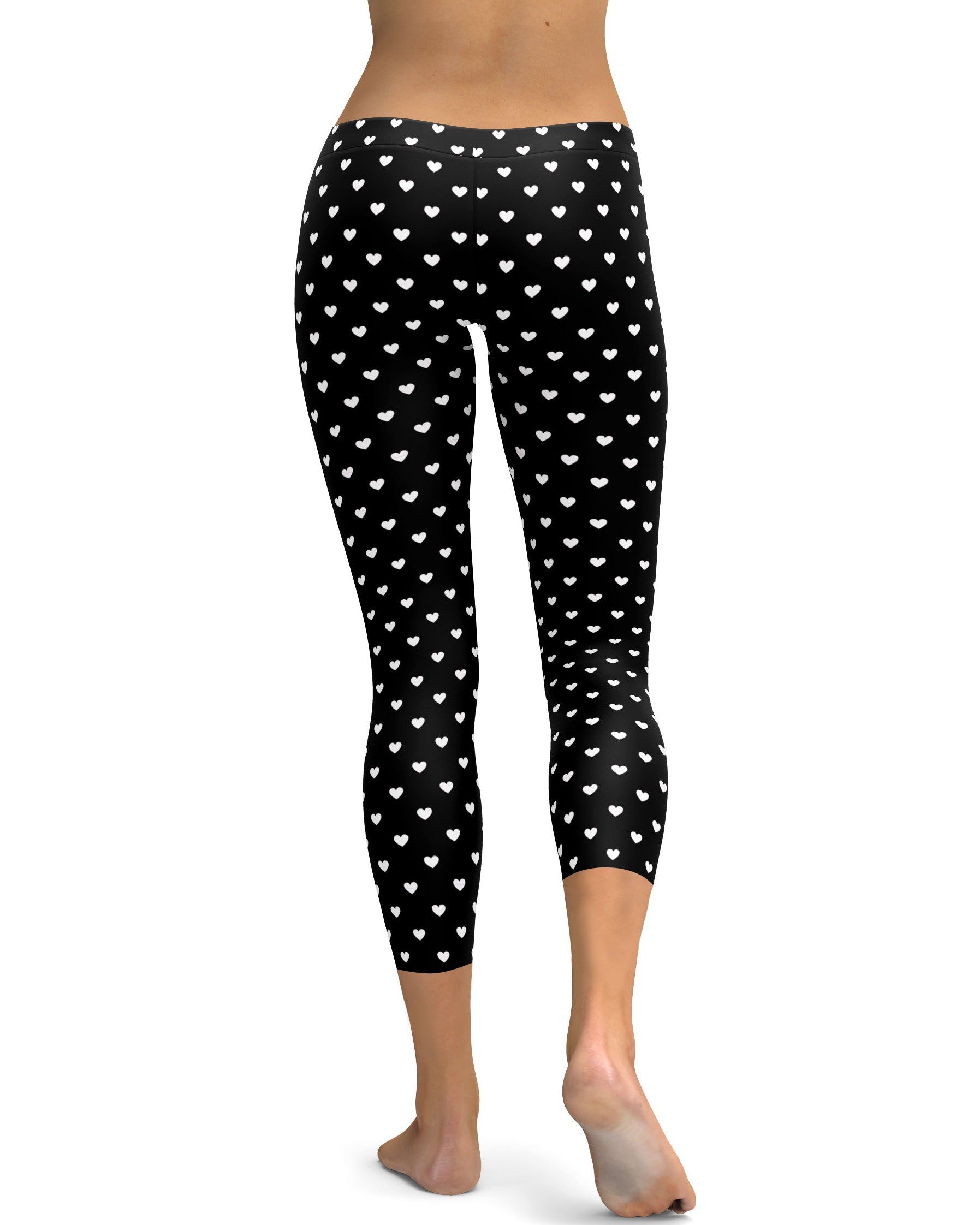 White Mini Hearts Black Capris - GearBunch Leggings / Yoga Pants