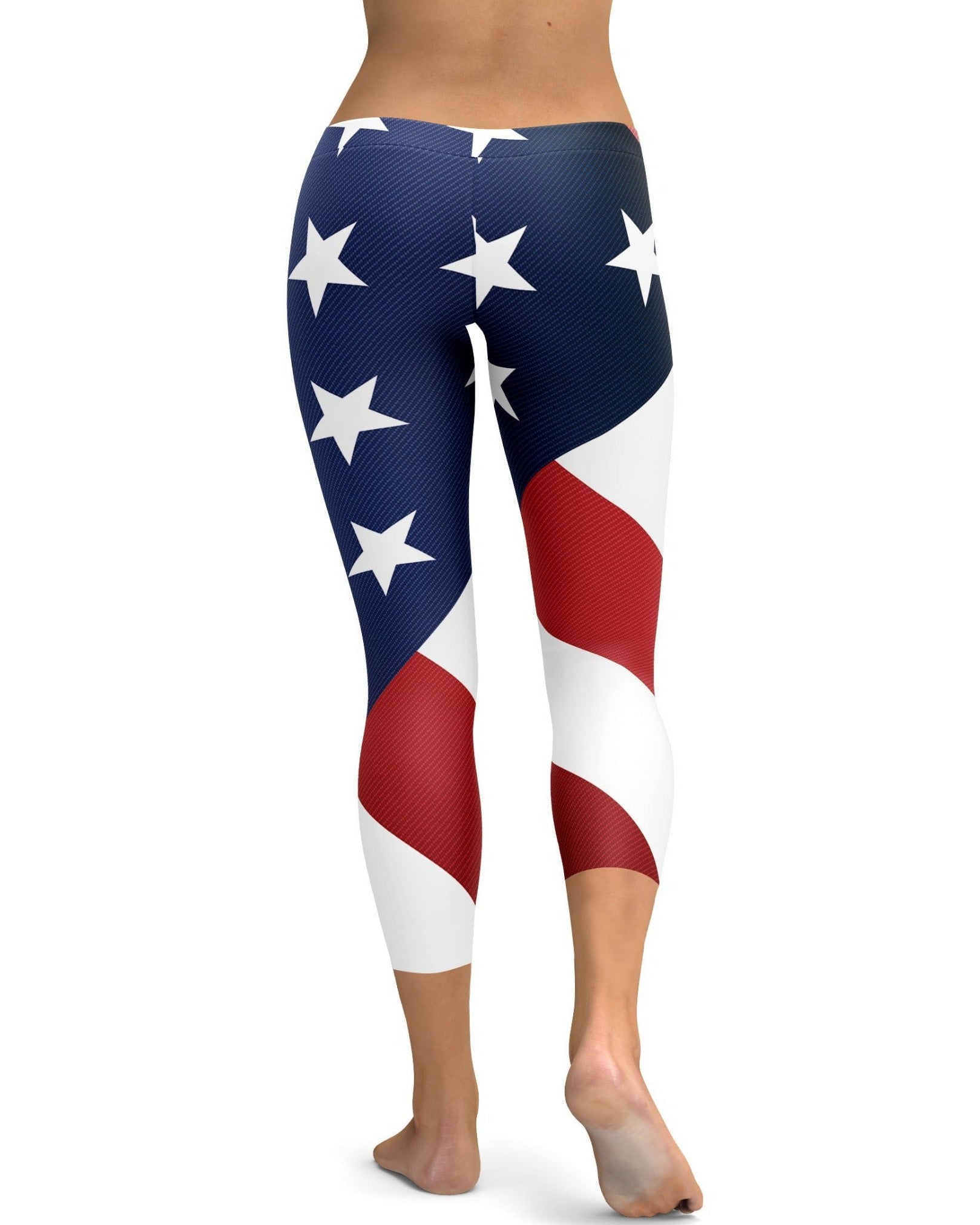 Womens Fashion American Flag Capris Leggings in Red, White and Blue | GearBunch