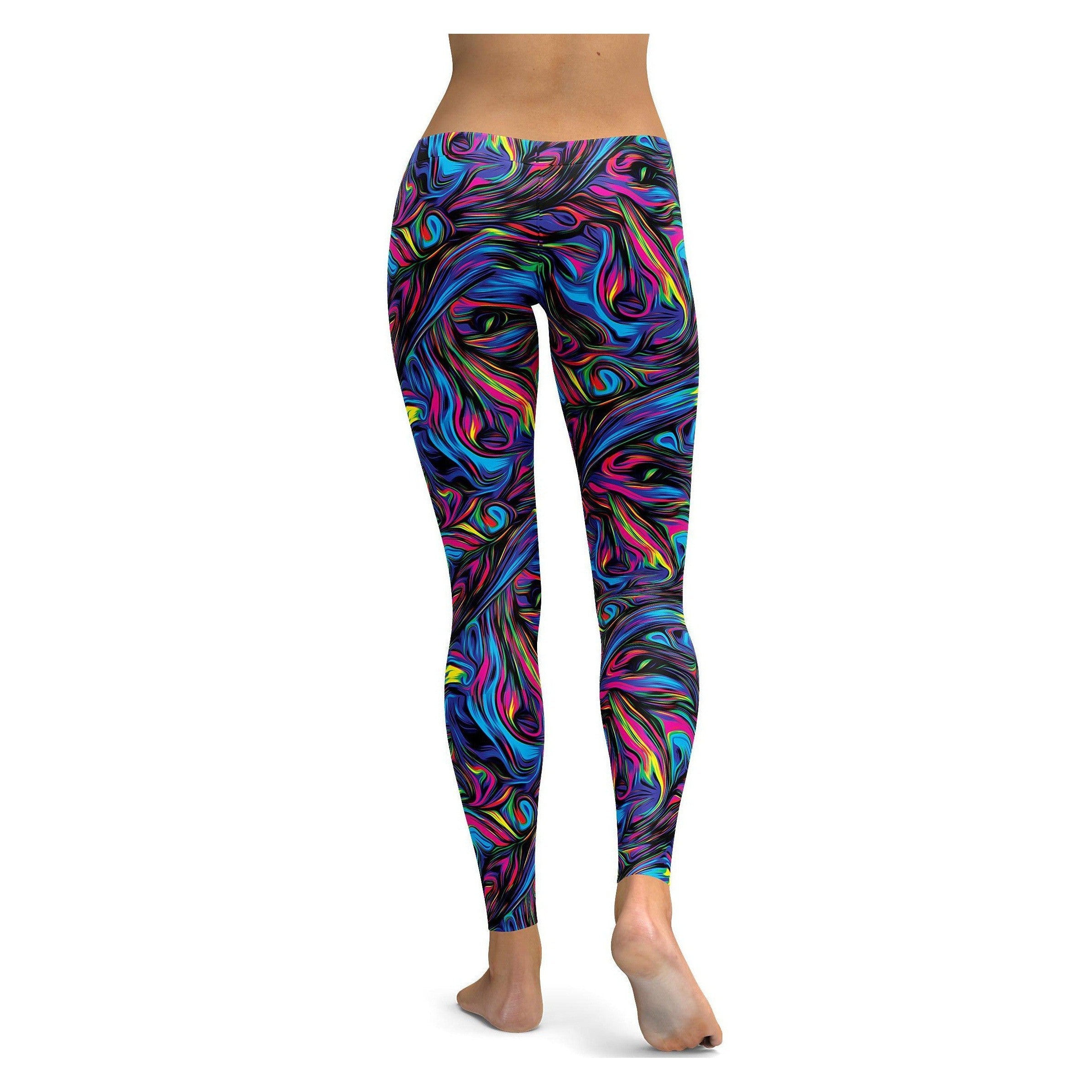 Womens Workout Yoga Psychedelic Neon Paint Leggings