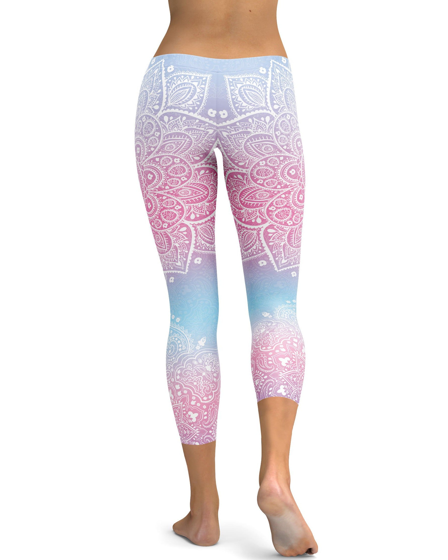 Pastel Blue & Pink Mandala Capris - GearBunch Leggings / Yoga Pants