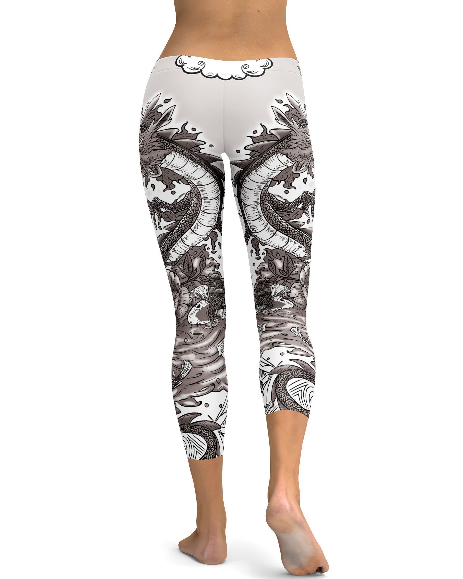 B&W Tattooed Dragon Capris - GearBunch Leggings / Yoga Pants