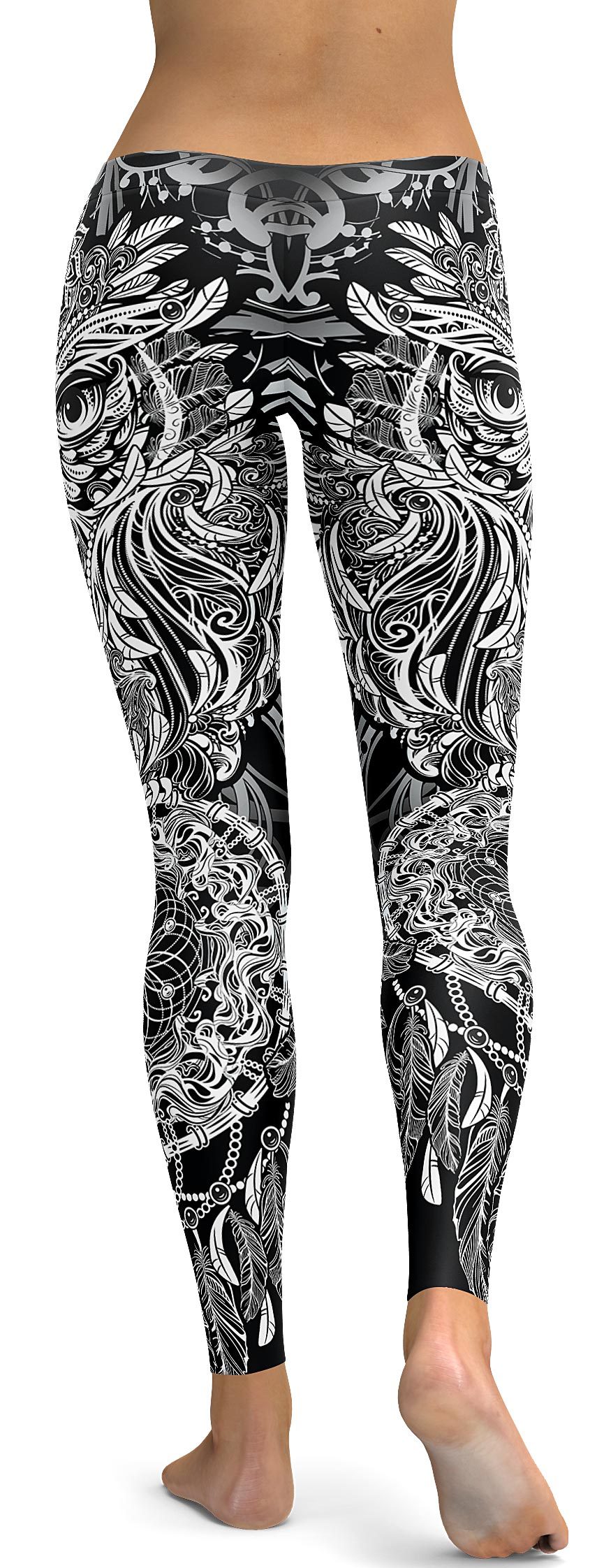 Womens Workout Yoga B&W Ornamental Owl Leggings