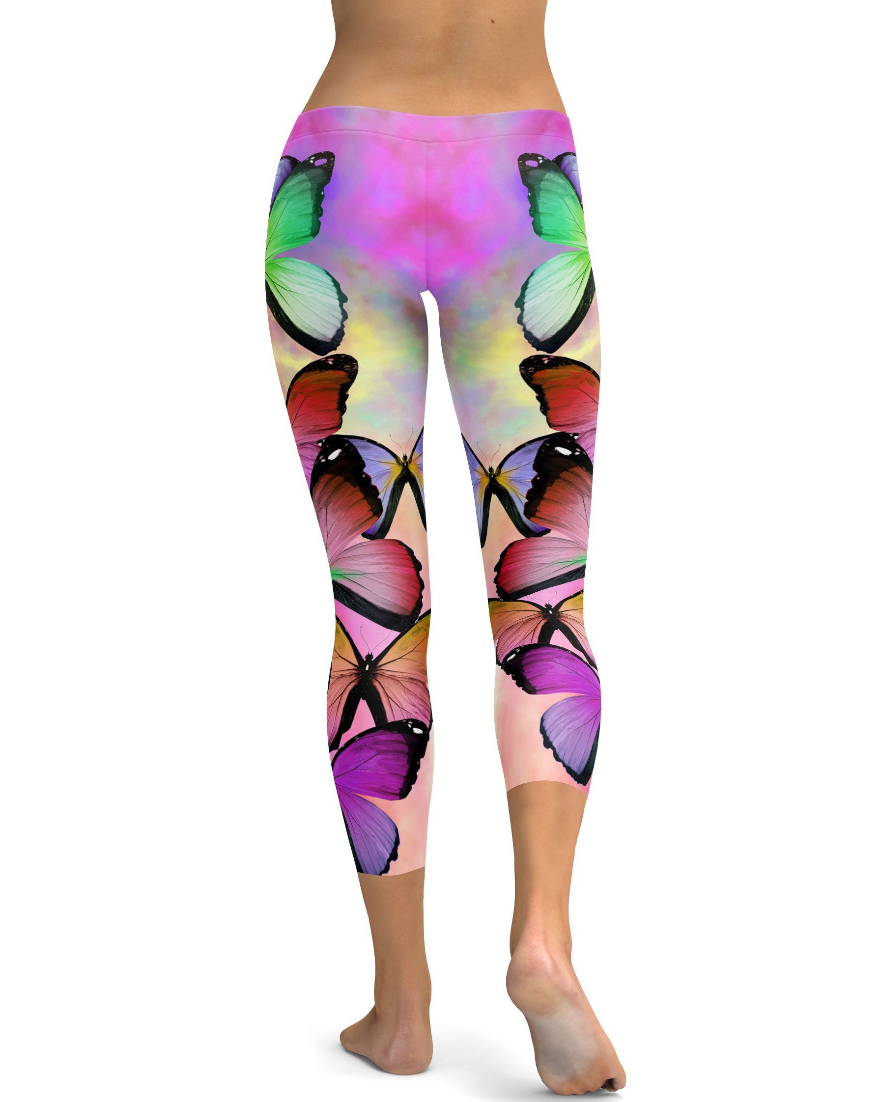 Colorful Butterflies Capris - GearBunch Leggings / Yoga Pants