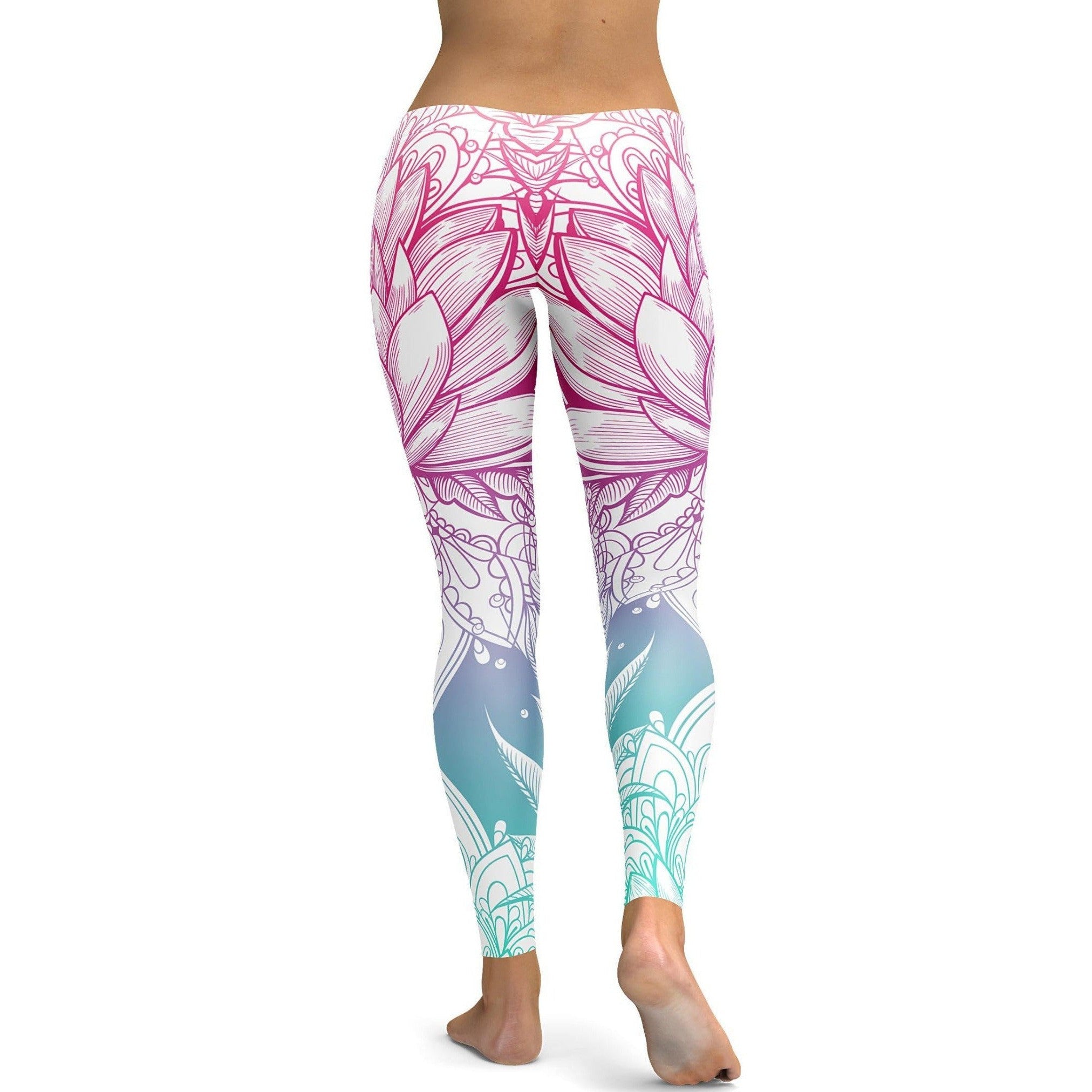 Womens Workout Yoga Bright Lotus Leggings White/Pink/Blue | Gearbunch.com