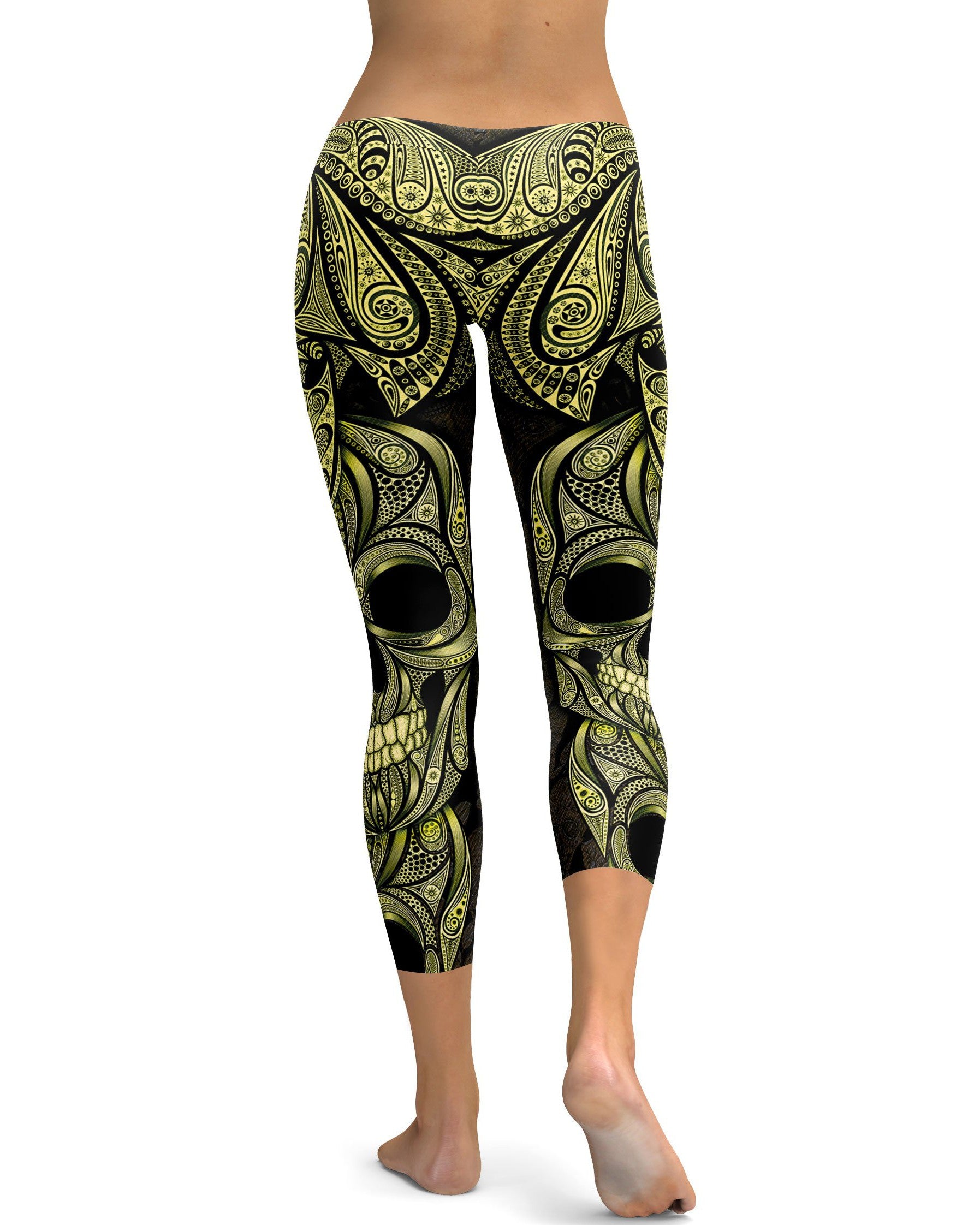 Yellow Ornamental Skull Capris