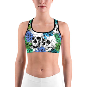 Blue Floral Skulls Sports bra - GearBunch Leggings / Yoga Pants