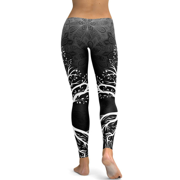 Womens Workout Yoga Dark Tree of Life Leggings Grey/Black/White ...