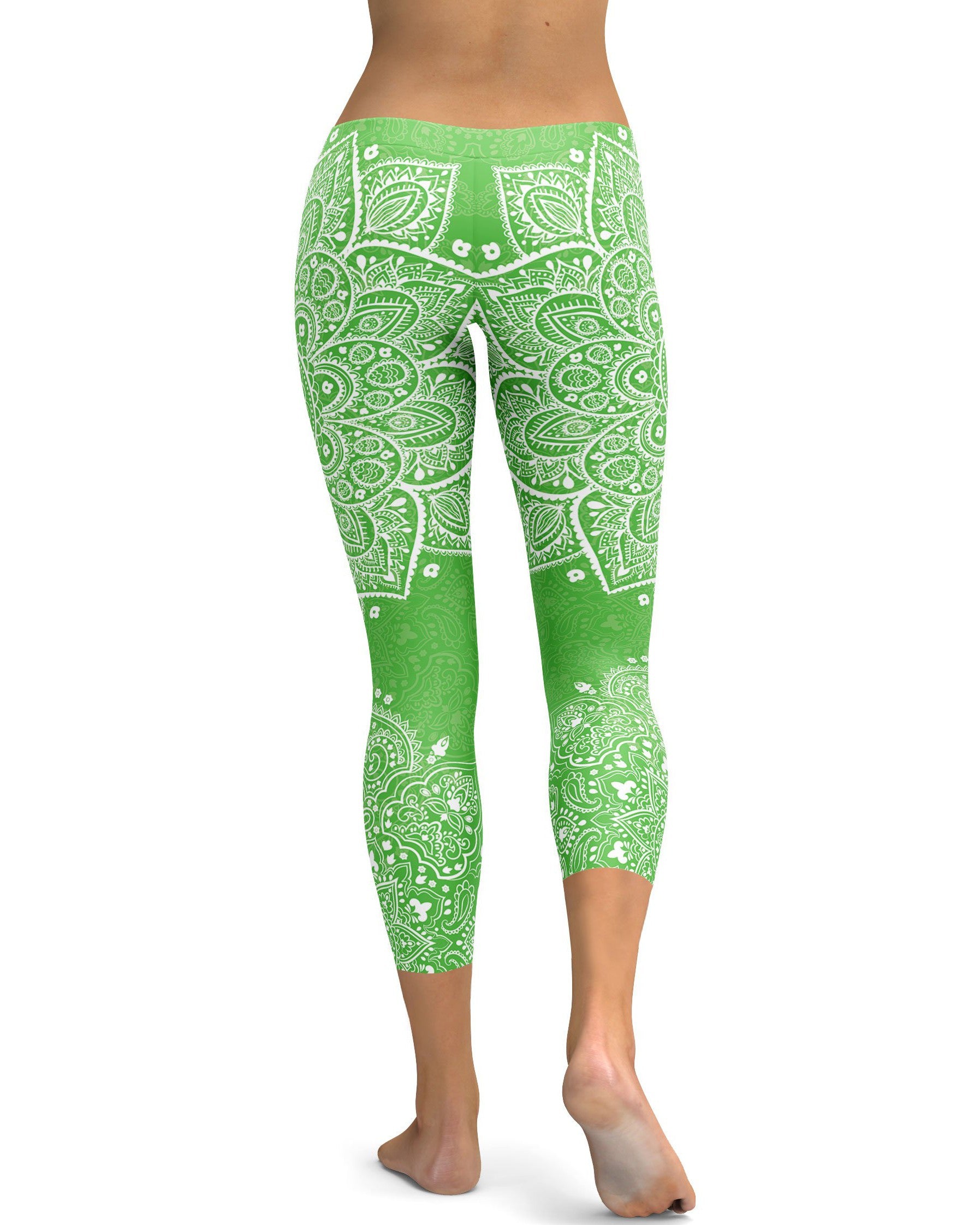 Lime Green Mandala Capris - GearBunch Leggings / Yoga Pants