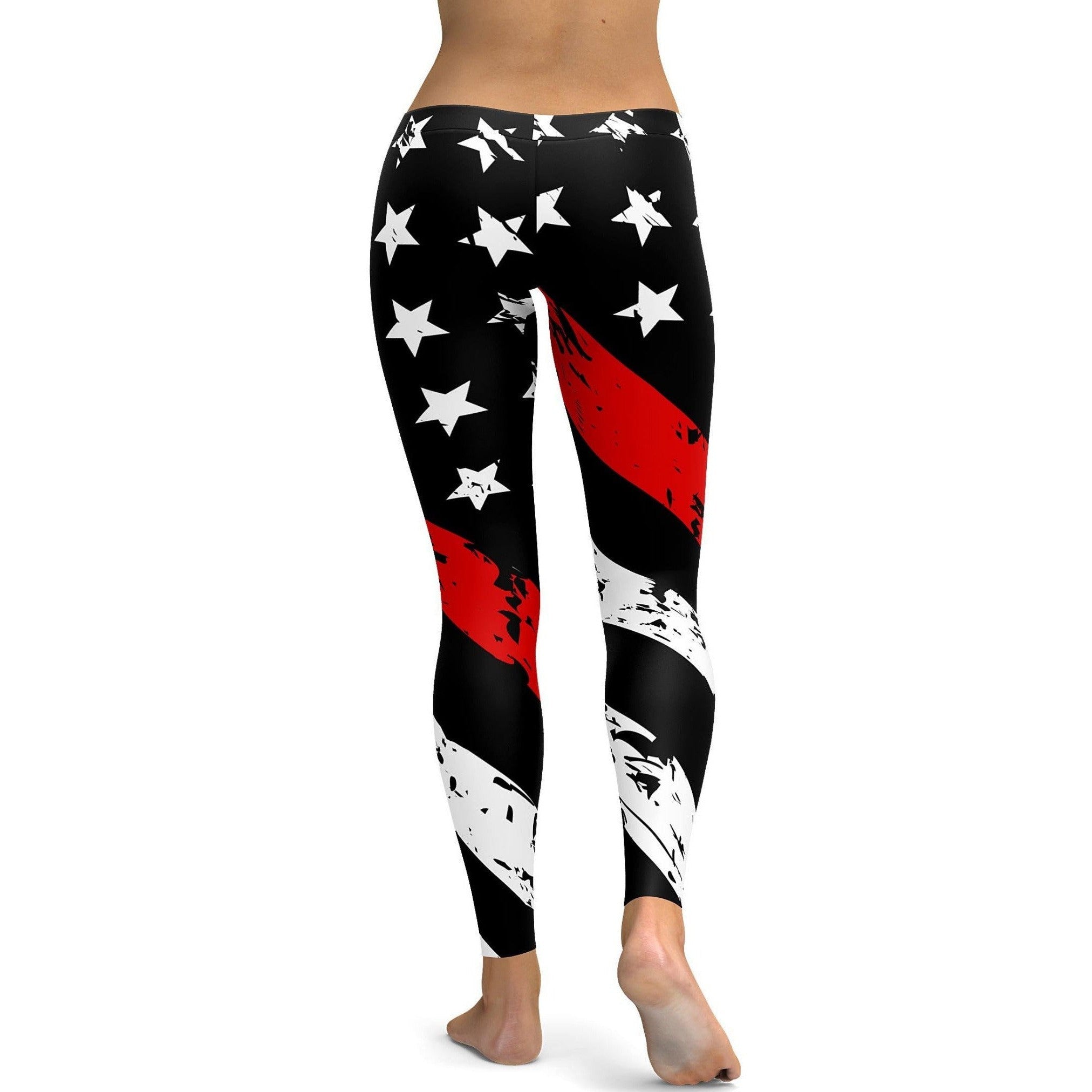 Womens Workout Yoga Thin Red Line Leggings Red/White/Black | Gearbunch.com