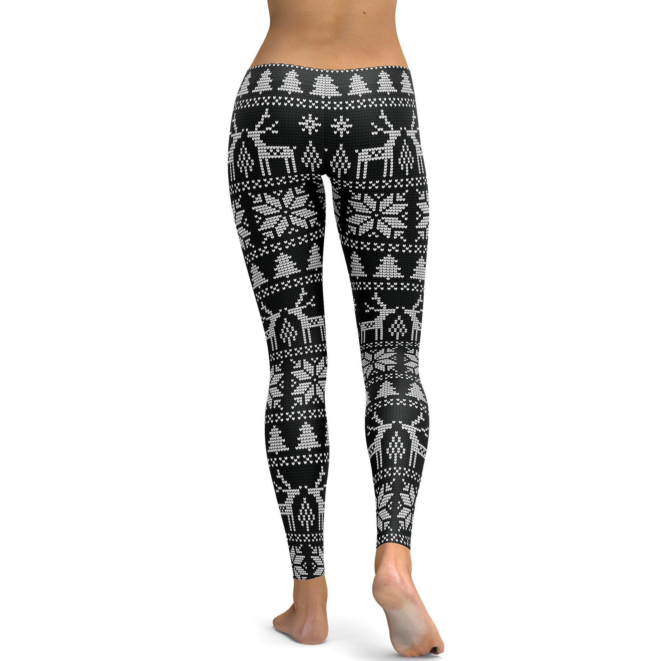 Womens Workout Yoga B&W Ugly Christmas Leggings  Black/White