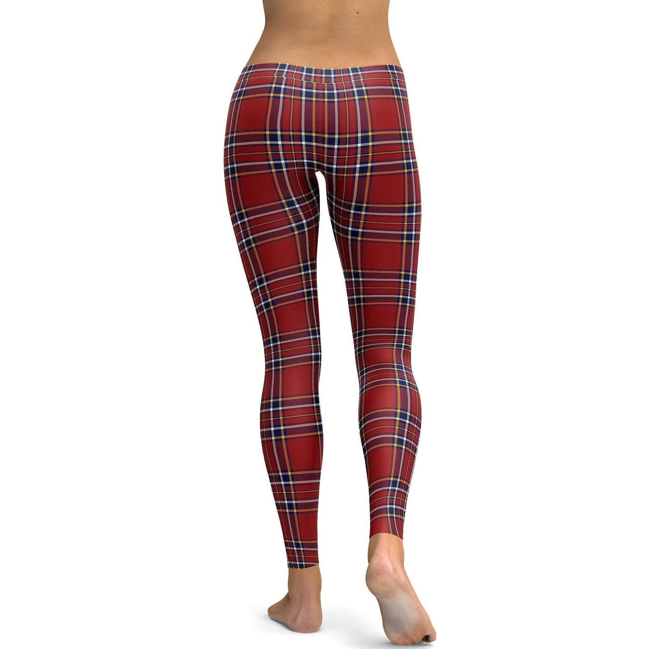 Deep Red Tartan Leggings - GearBunch Leggings / Yoga Pants