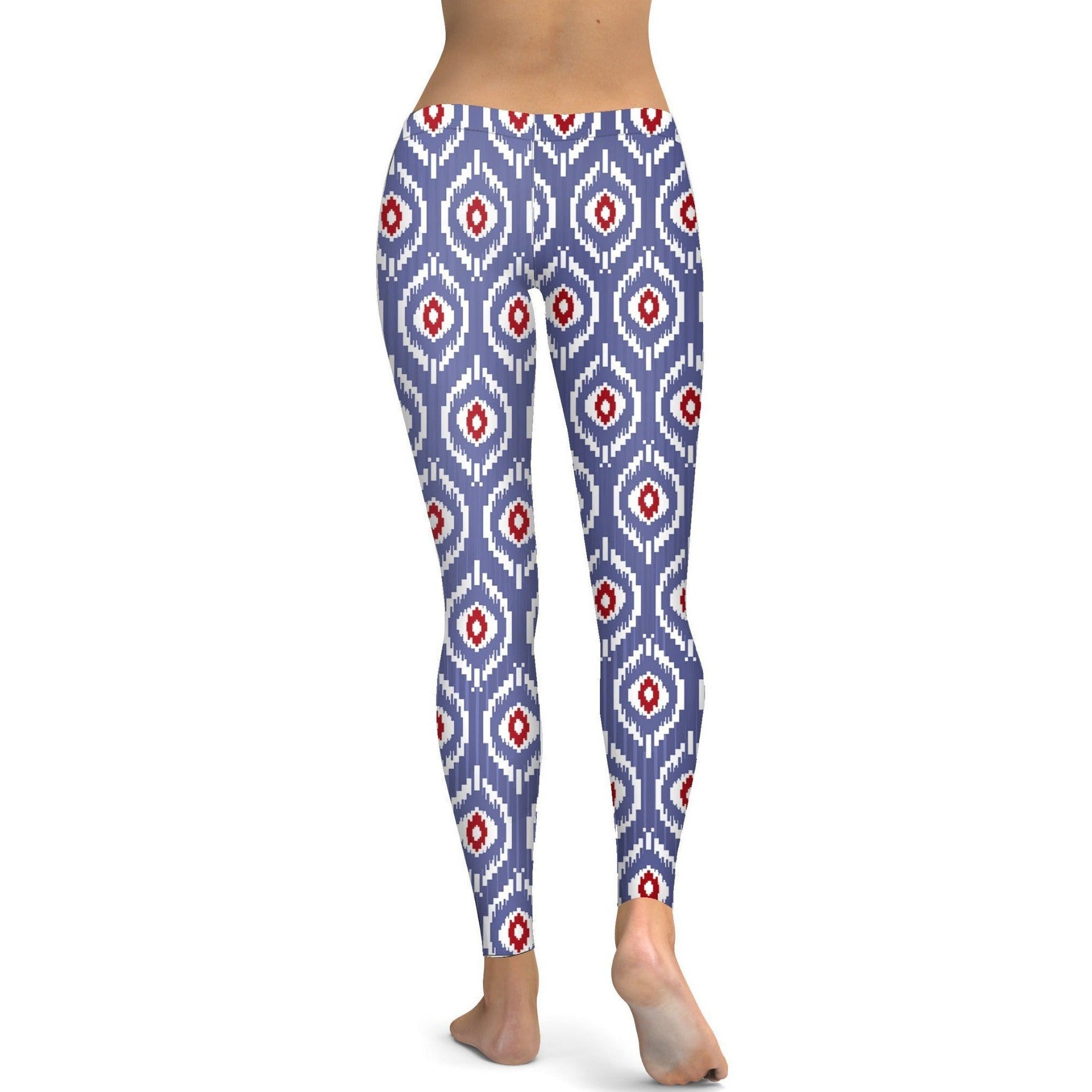 Womens Workout Yoga Batik Inspired Leggings White/Red/Azure