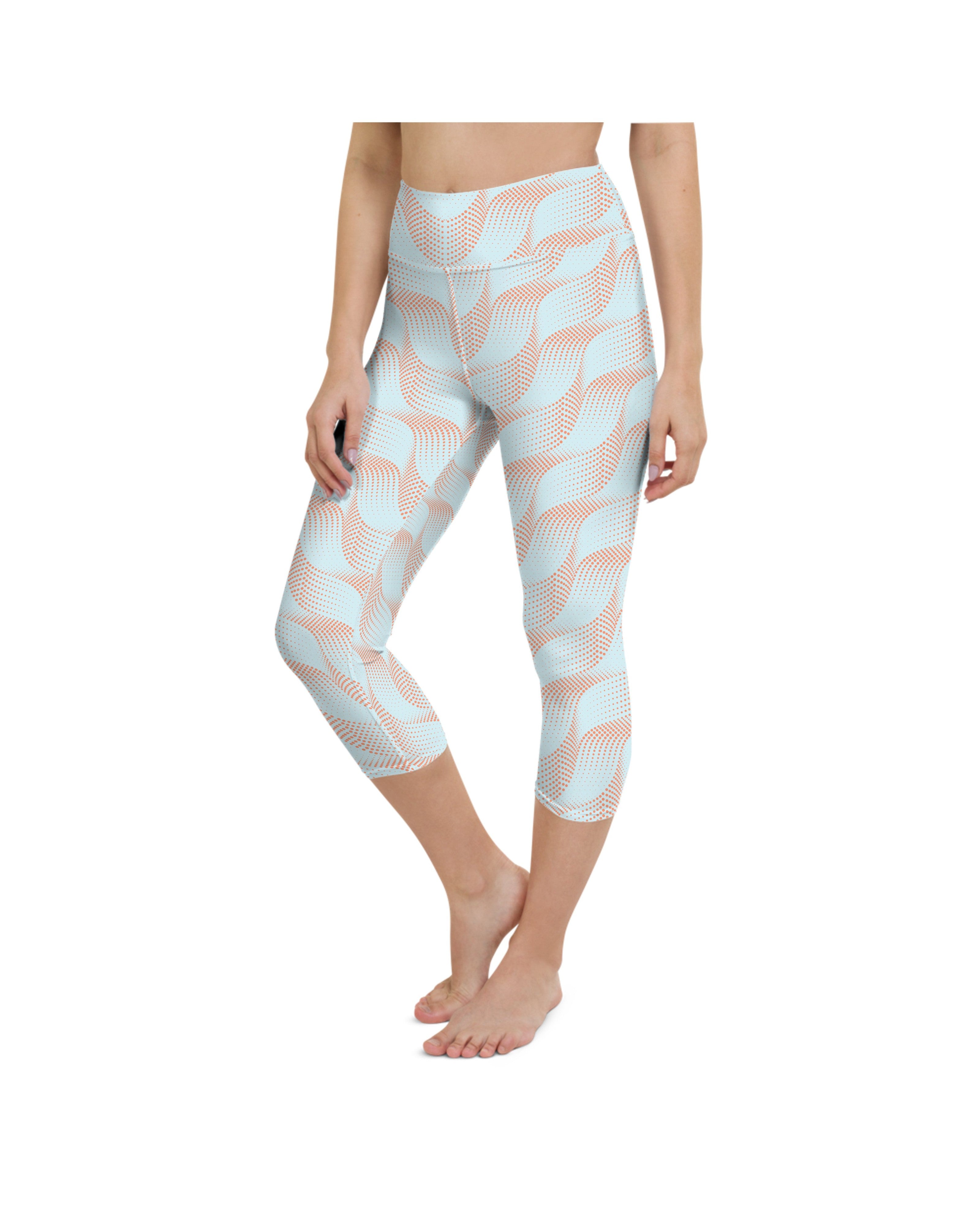 Light Blue & Apricot Wave Yoga Capris Gearbunch