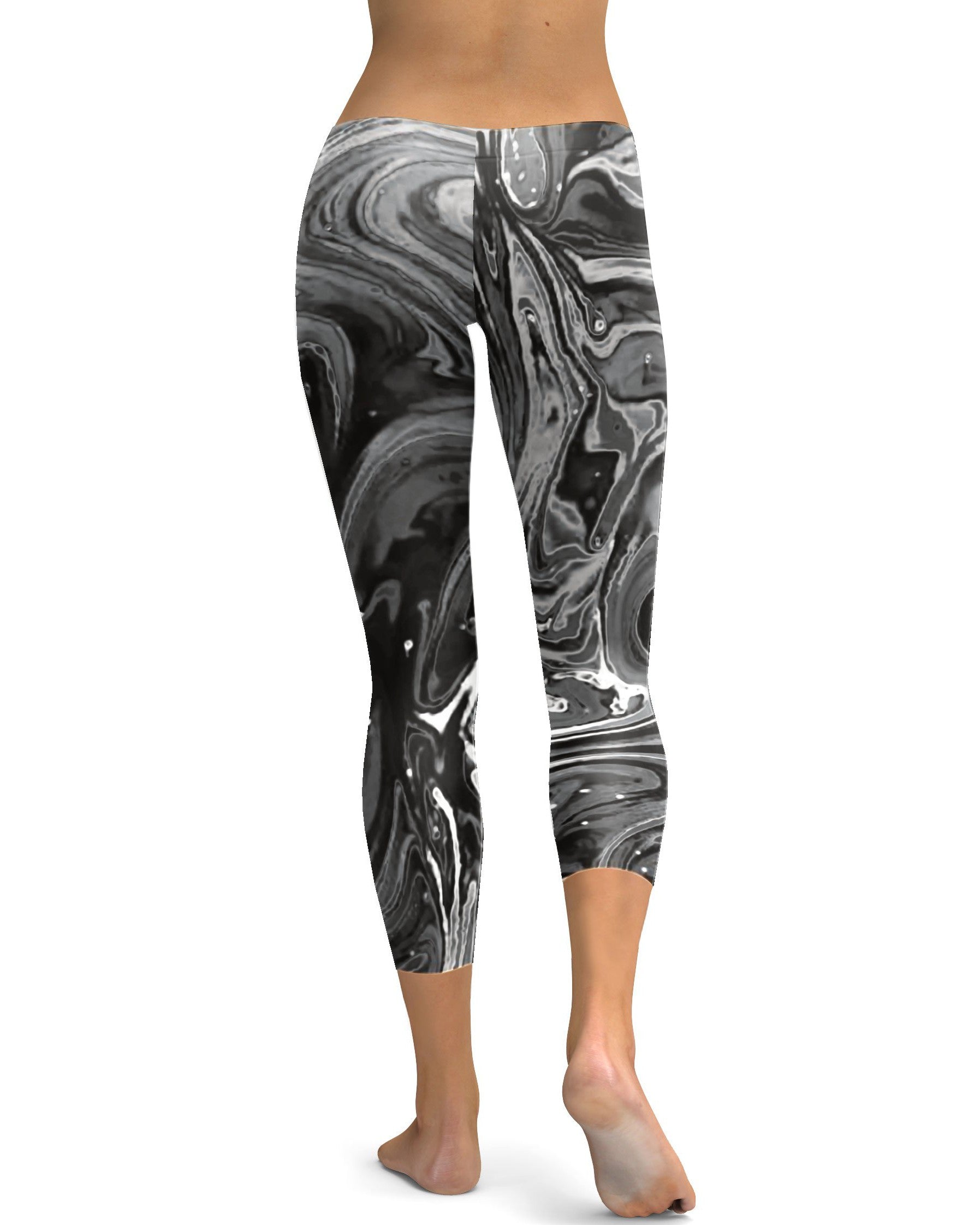 Womens Fashion Grey Swirl Capris Leggings Grey/White | Gearbunch.com