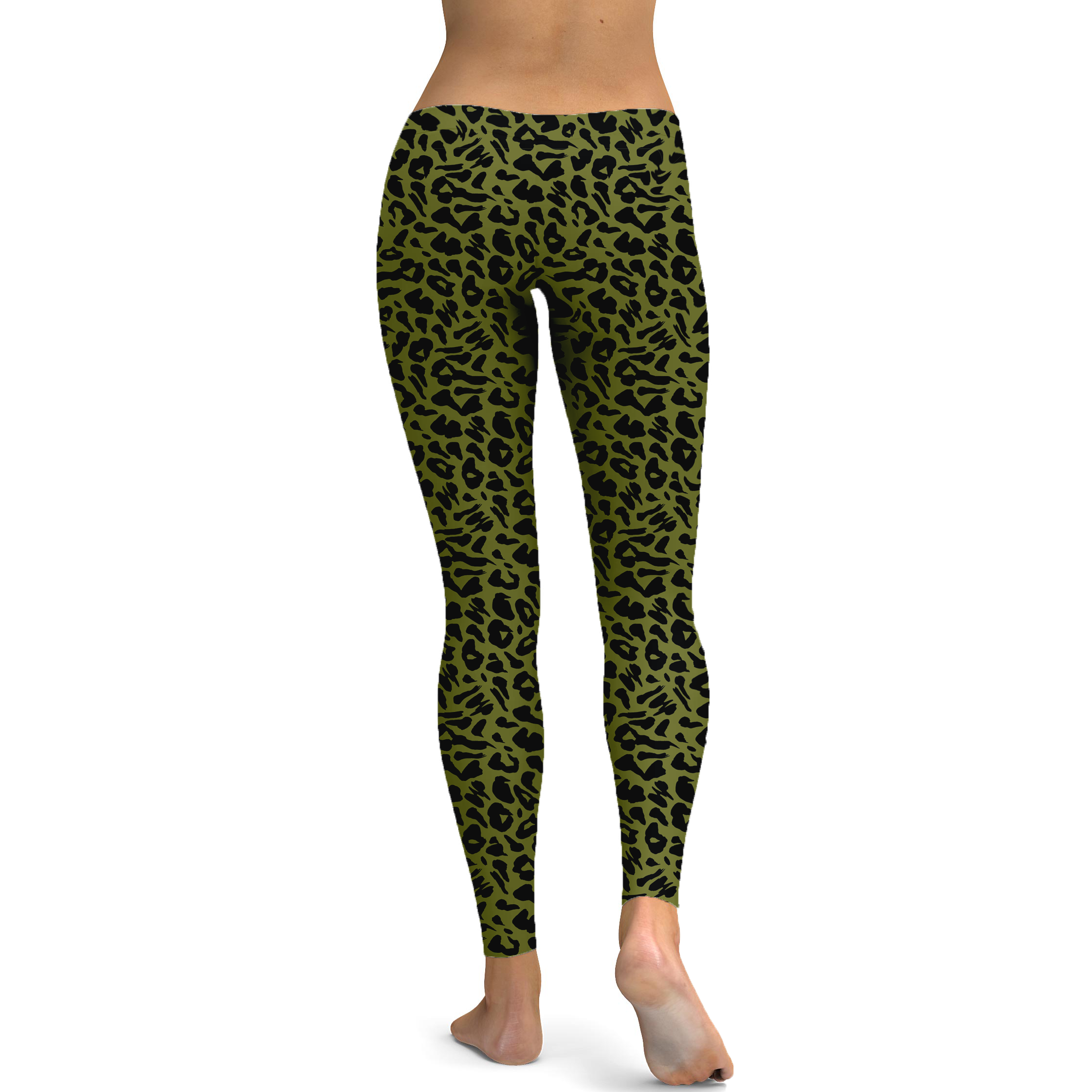  Womens Workout Yoga Olive Green Leopard Print Leggings | Gearbunch.com