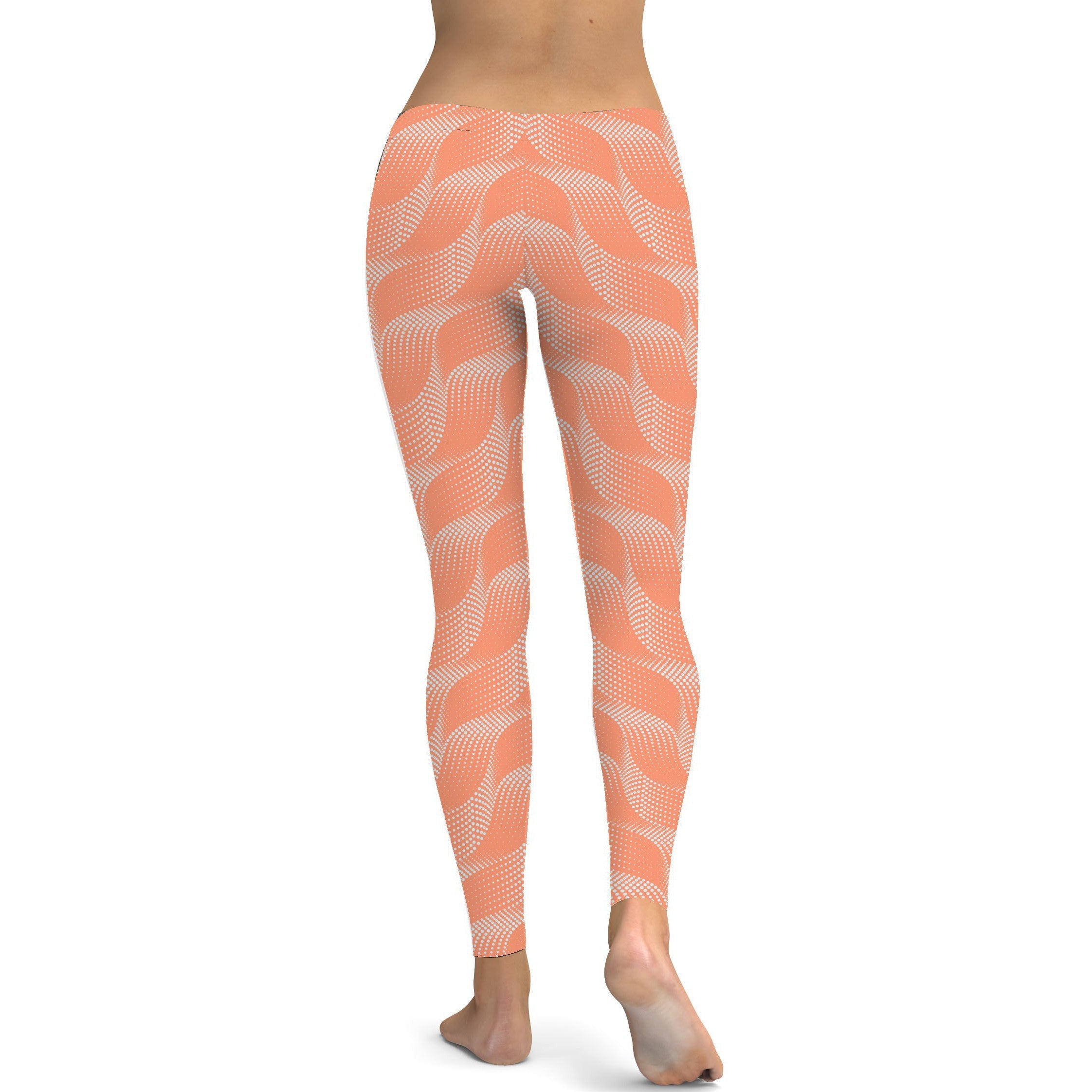 Womens Workout Yoga Apricot Wave Leggings Orange/White