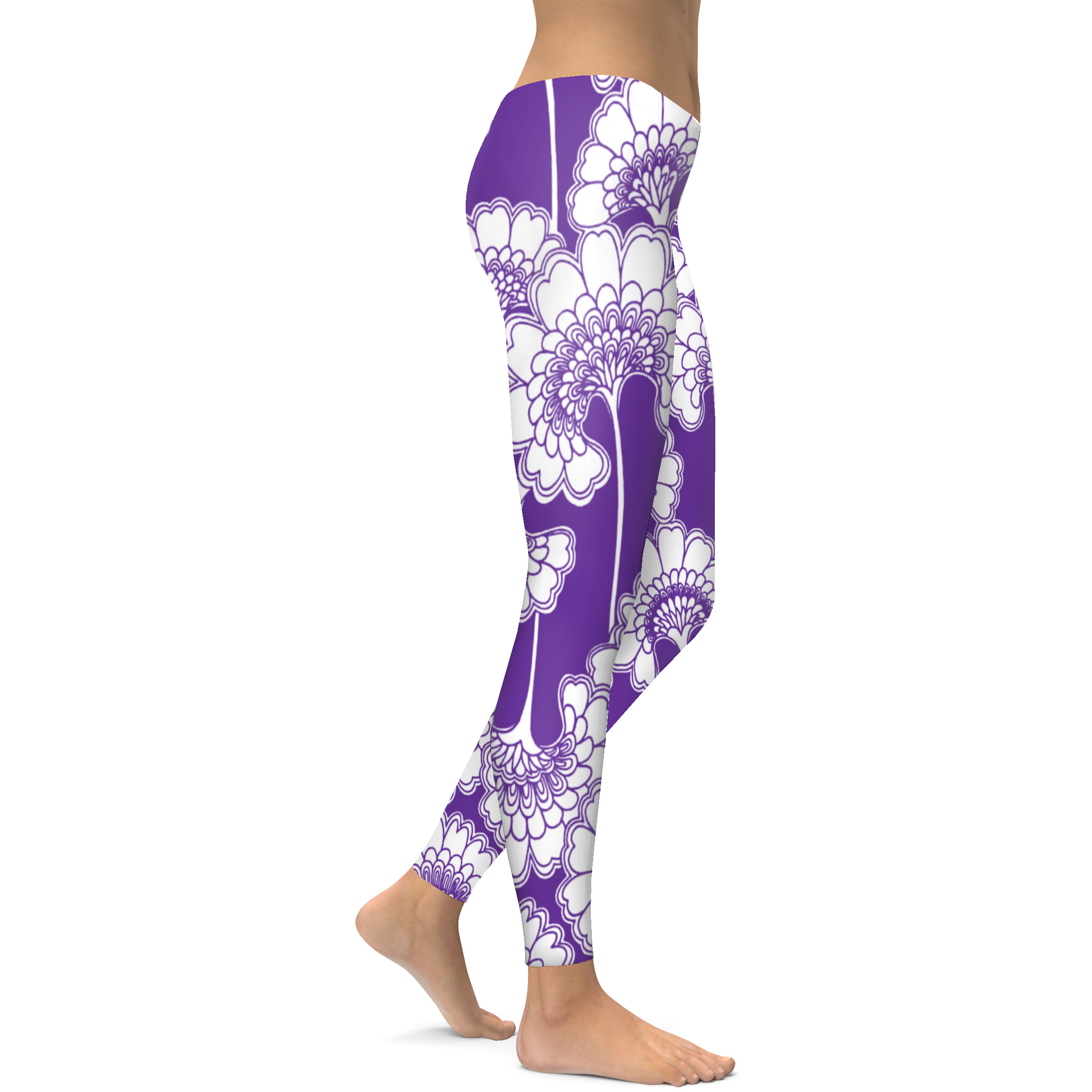 Purple Japanese Floral Leggings - Gearbunch