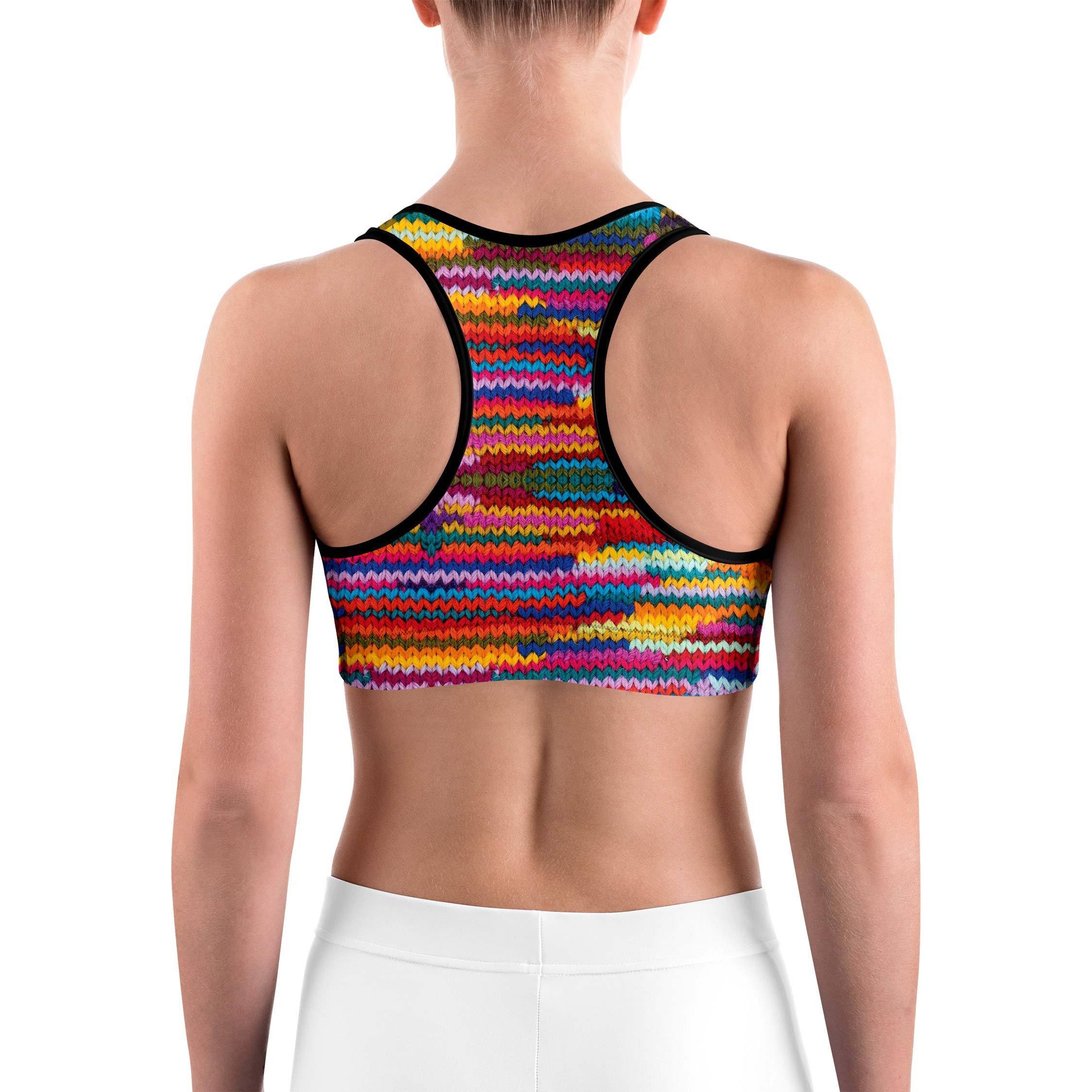 Colorful Knitted Pattern Sports bra - GearBunch Leggings / Yoga Pants