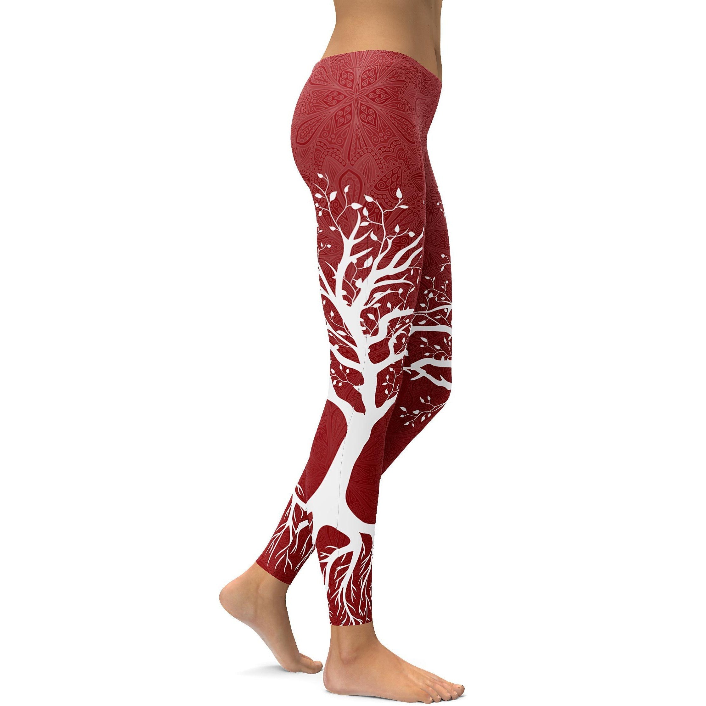 Deep Red Tree of Life Leggings - GearBunch Leggings / Yoga Pants